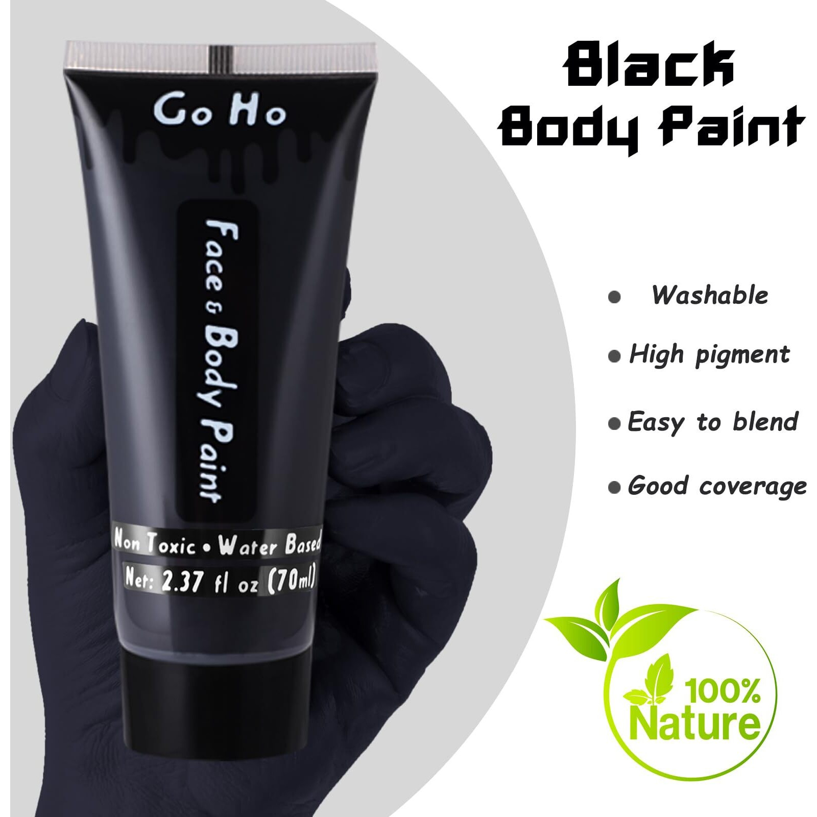 Go Ho Black Body Paint Washable(2.37 Oz),Water Based Black Face Paint,Makeup Skull Skeleton Clown Black Face Body Paint For Sfx Cosplay Costumes Festivals Halloween Make Up