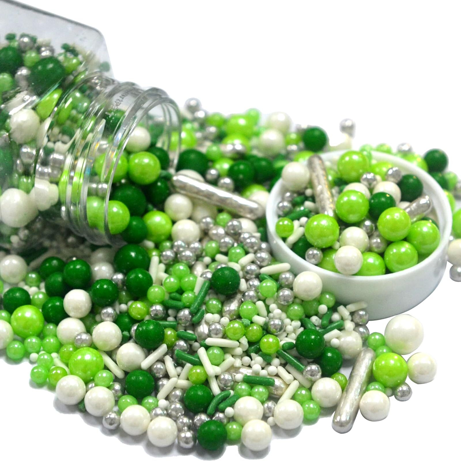 Green And White Sprinkles For Cake Decorating Edible Sugar Pearls Christmas Sprinkles Valentines Halloween Cake Cookie Cupcake And Cake Topper Decorations