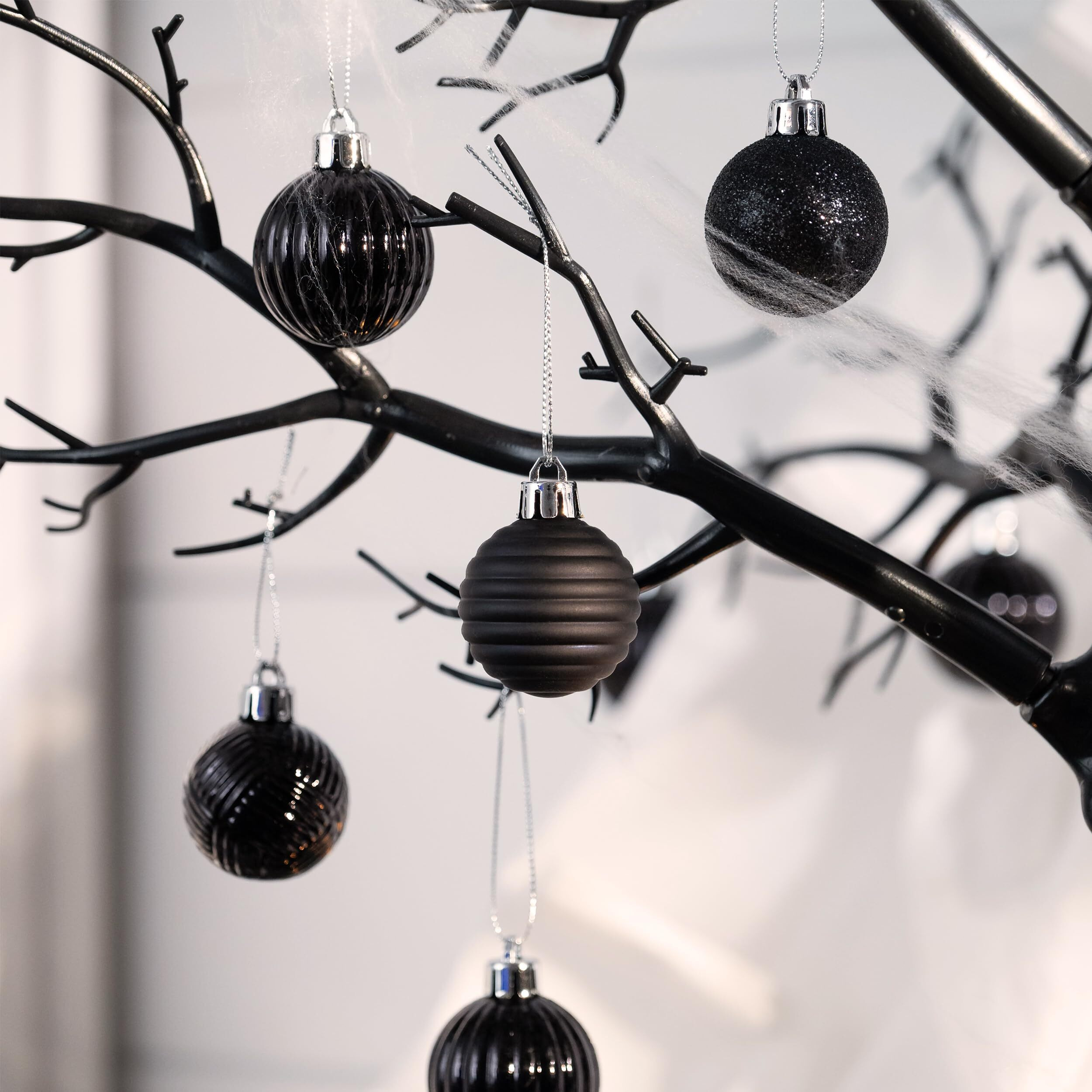 Valery Madelyn 1.6"" Halloween Ornaments Christmas Tree Decorations Set, 24Ct Black Shatterproof Ball Ornaments For Xmas Holiday Party, Hanging Ornaments For Tree In Medium Size