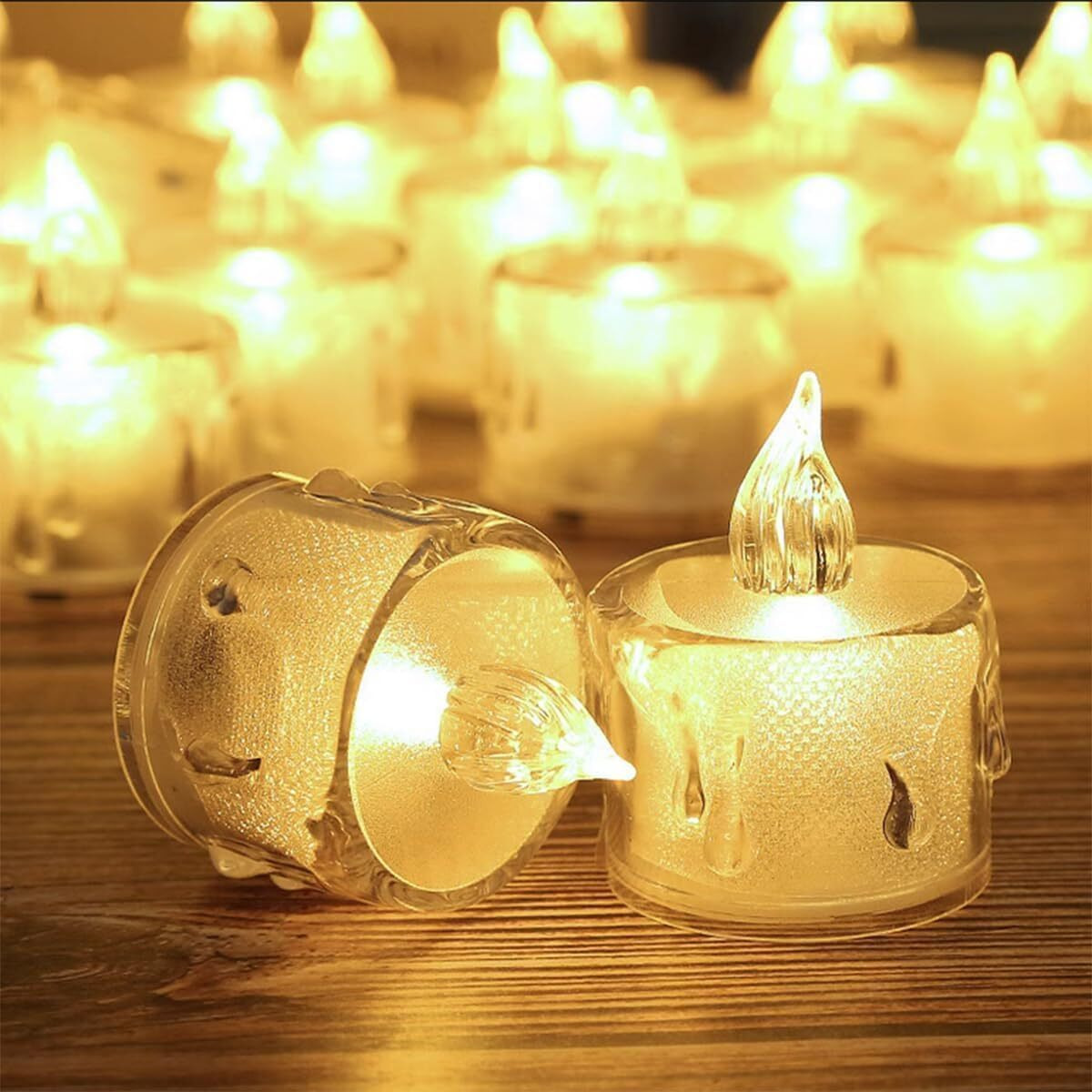 Supbri 24 Pack Flameless Tea Lights Candles Battery Operated, Crystal Led Tealight Candles,Votive Candles Electric Fake Candles For Valentines Proposal Christmas