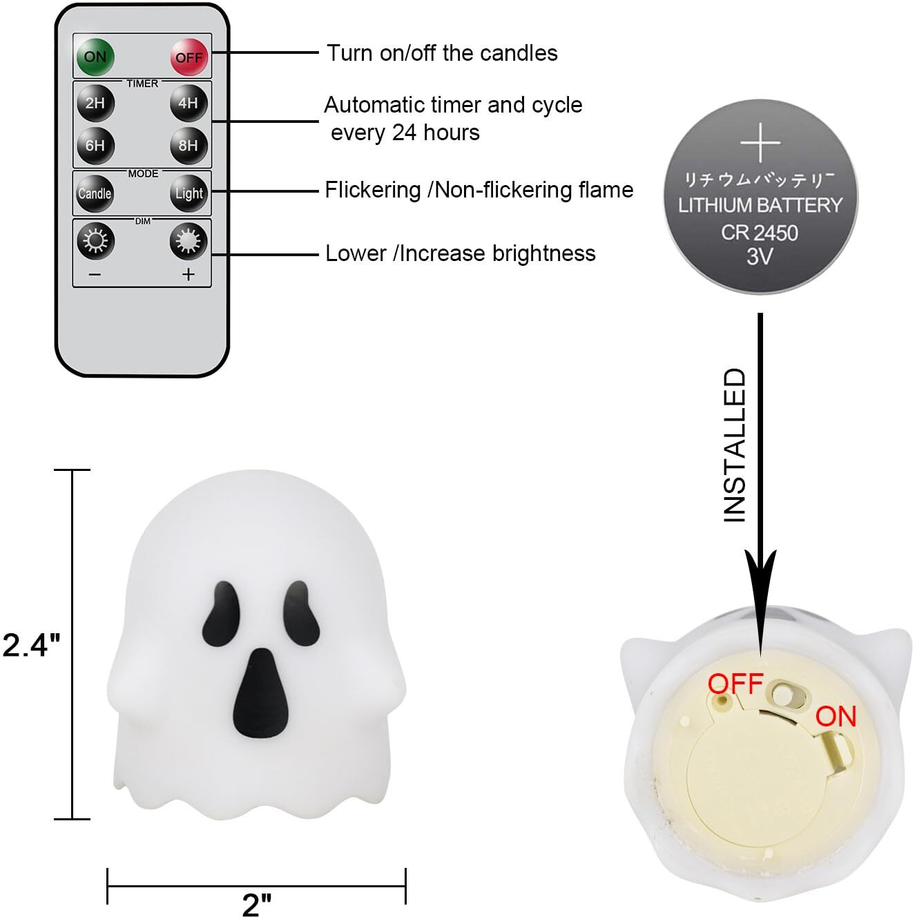 Lasumora Ghost Halloween Decorations Flameless Candles With Remote Timer, 6 Pack Grimace Ghost Candles, Battery Operated White Led Tea Lights Candles Dimmable Light For Halloween Decor