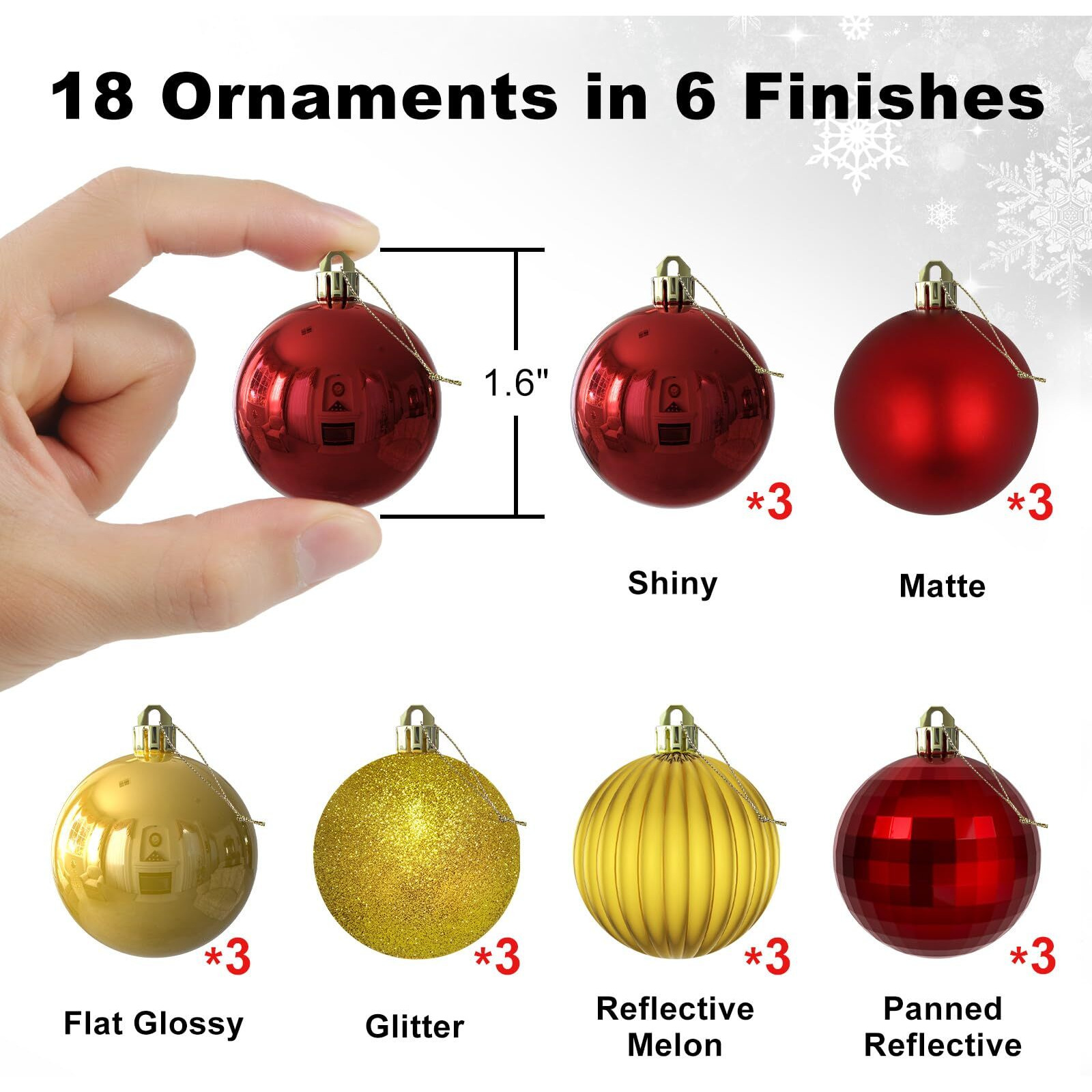 Red & Gold 1.6"" Small Christmas Balls Christmas Tree Decoration Ornaments Shatterproof Hanging Balls For Birthday Halloween Holiday Wedding Decorations Set Of 18Pcs