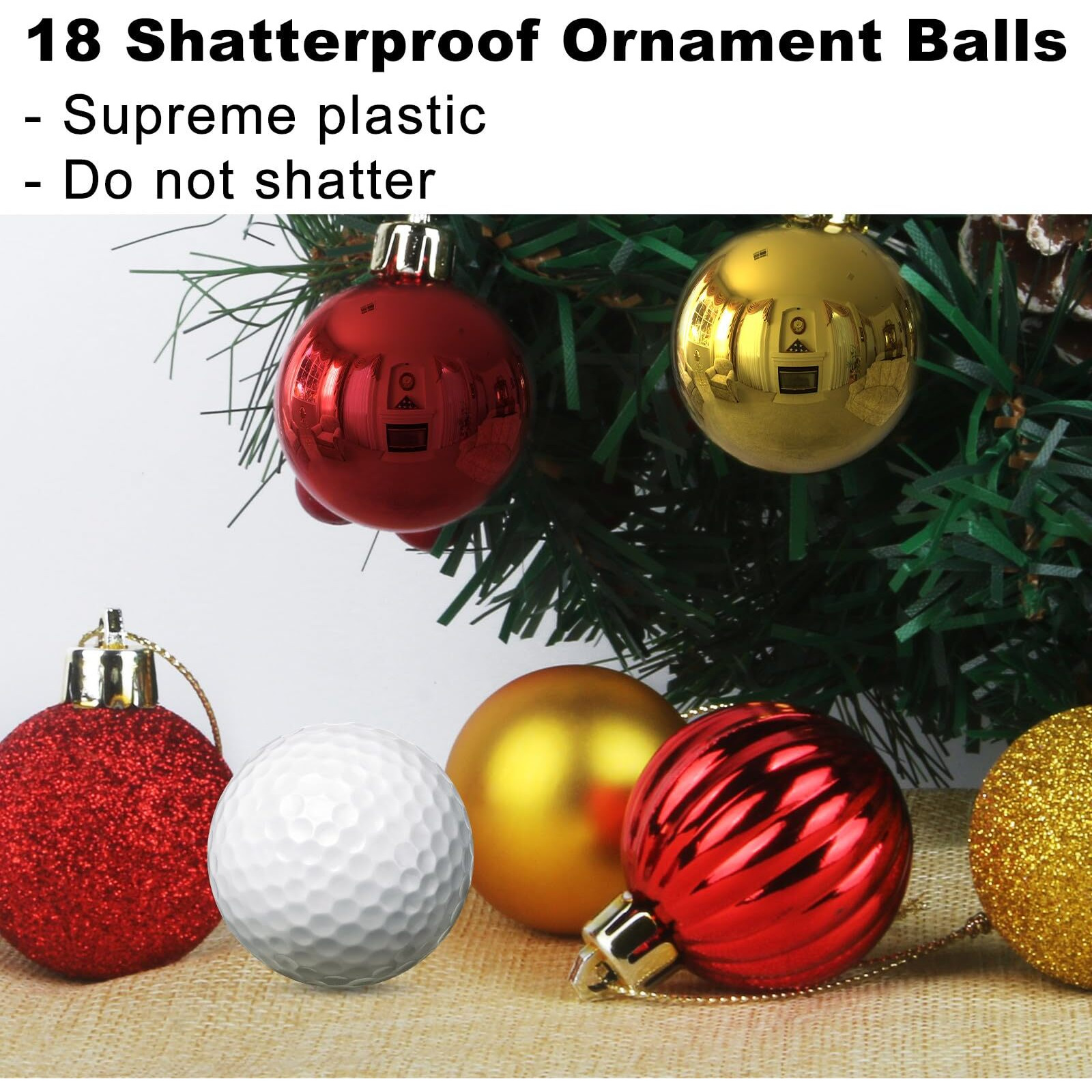 Red & Gold 1.6"" Small Christmas Balls Christmas Tree Decoration Ornaments Shatterproof Hanging Balls For Birthday Halloween Holiday Wedding Decorations Set Of 18Pcs