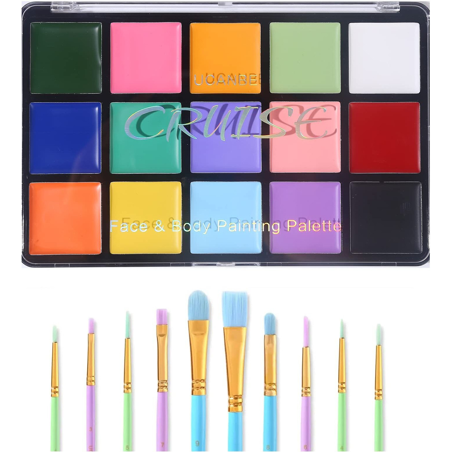 Ucanbe Macaron Face Body Paint Set, 15 Colors Painting Palette Makeup Kit + 10Pc Colorful Artist Brushes, Oil Base Paint Set For Halloween, Cosplay, Parties And Sfx Costume