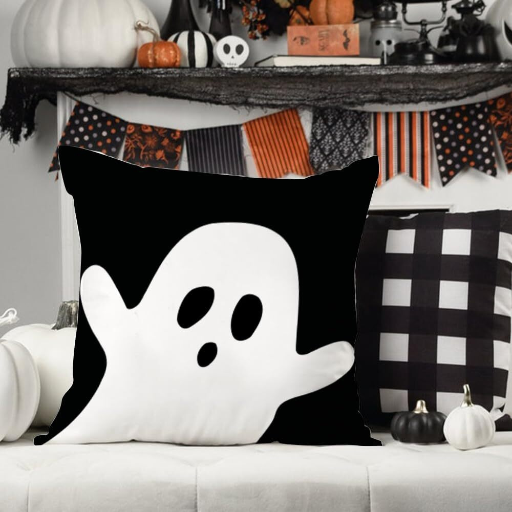 Jxzygmd Halloween Pillow Cover 18X18 Set Of 2 Ghost Halloween Lumbar Pillow Covers Decorations Outdoor Halloween Pillows Decorative For Halloween Home Decor For Sofa