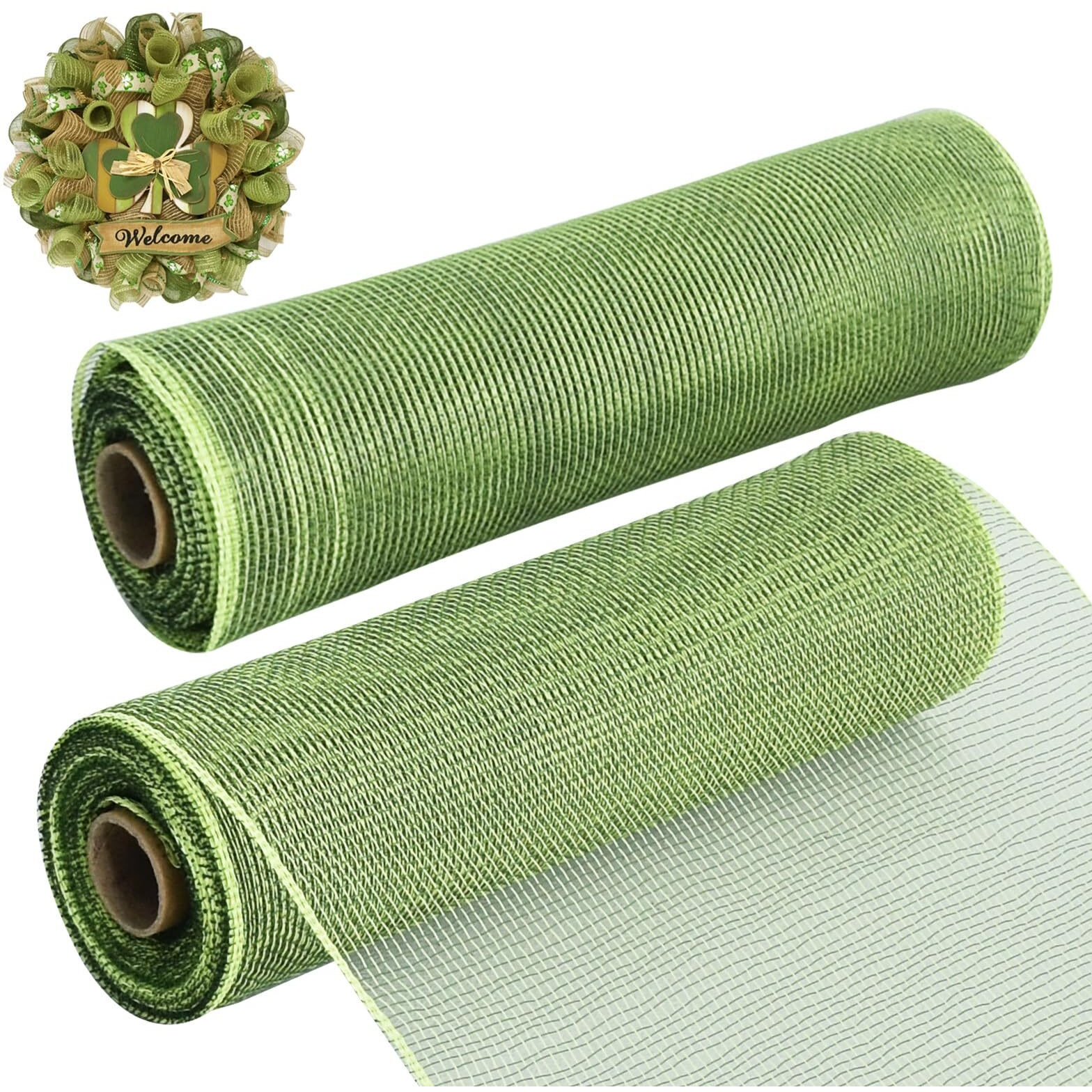 Toniful 2 Rolls 10 Inch Sage Green Decorative Mesh Ribbbon Rolls, Fabric Mesh For Mesh Wreath Supplies, Front Door Wreath Crafts Tree Decor Christmas Newyears Halloween Decoration (10 Yds/Roll)
