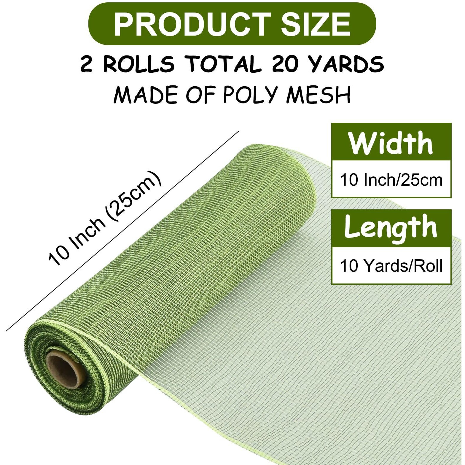 Toniful 2 Rolls 10 Inch Sage Green Decorative Mesh Ribbbon Rolls, Fabric Mesh For Mesh Wreath Supplies, Front Door Wreath Crafts Tree Decor Christmas Newyears Halloween Decoration (10 Yds/Roll)