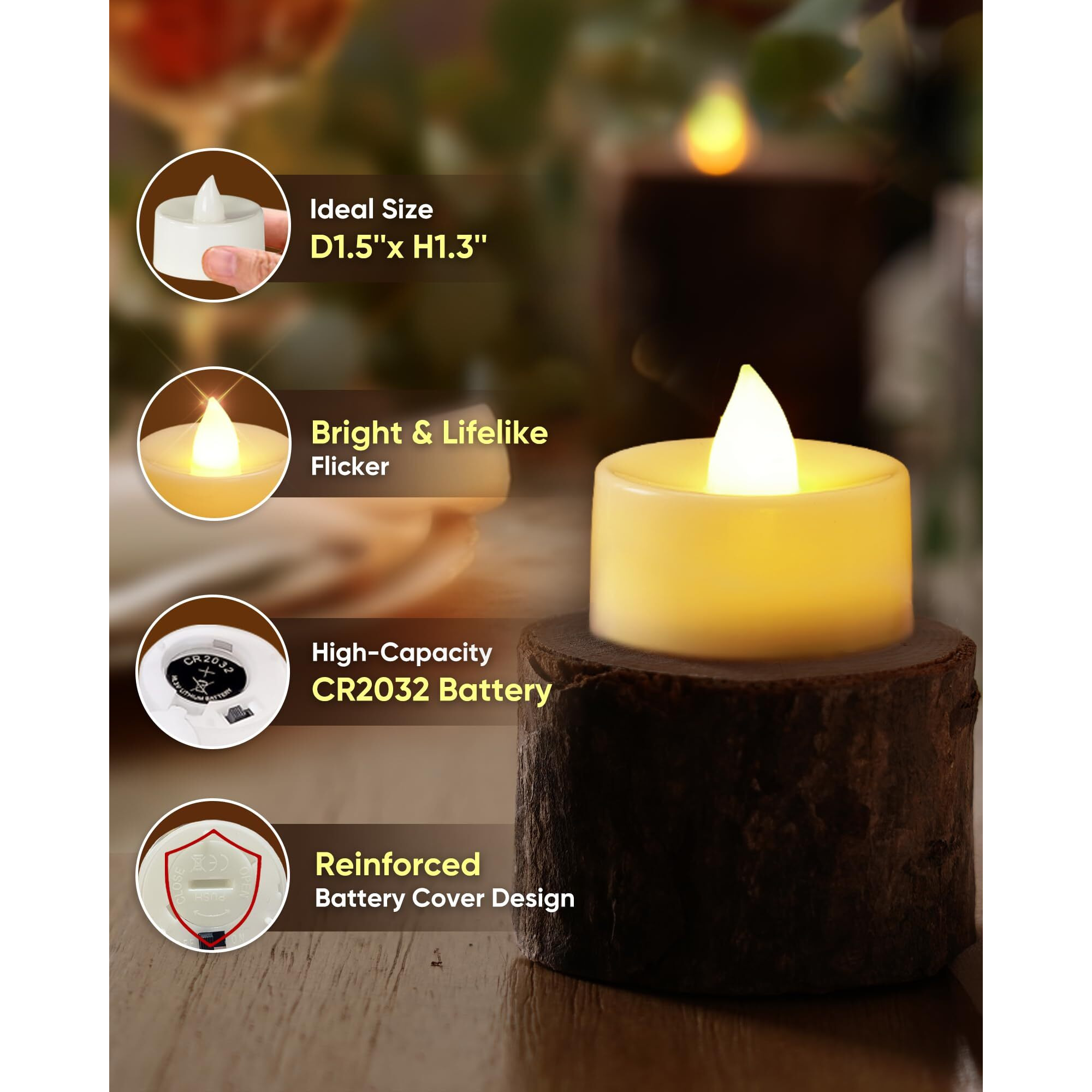 Homemory 12-Pack Timer Flameless Candles, Tea Lights Candles Battery Operated With 6H Timer, Led Tealight Candles Votive Candles For Halloween, Christmas, Wedding Table Decoration (Ivory White)