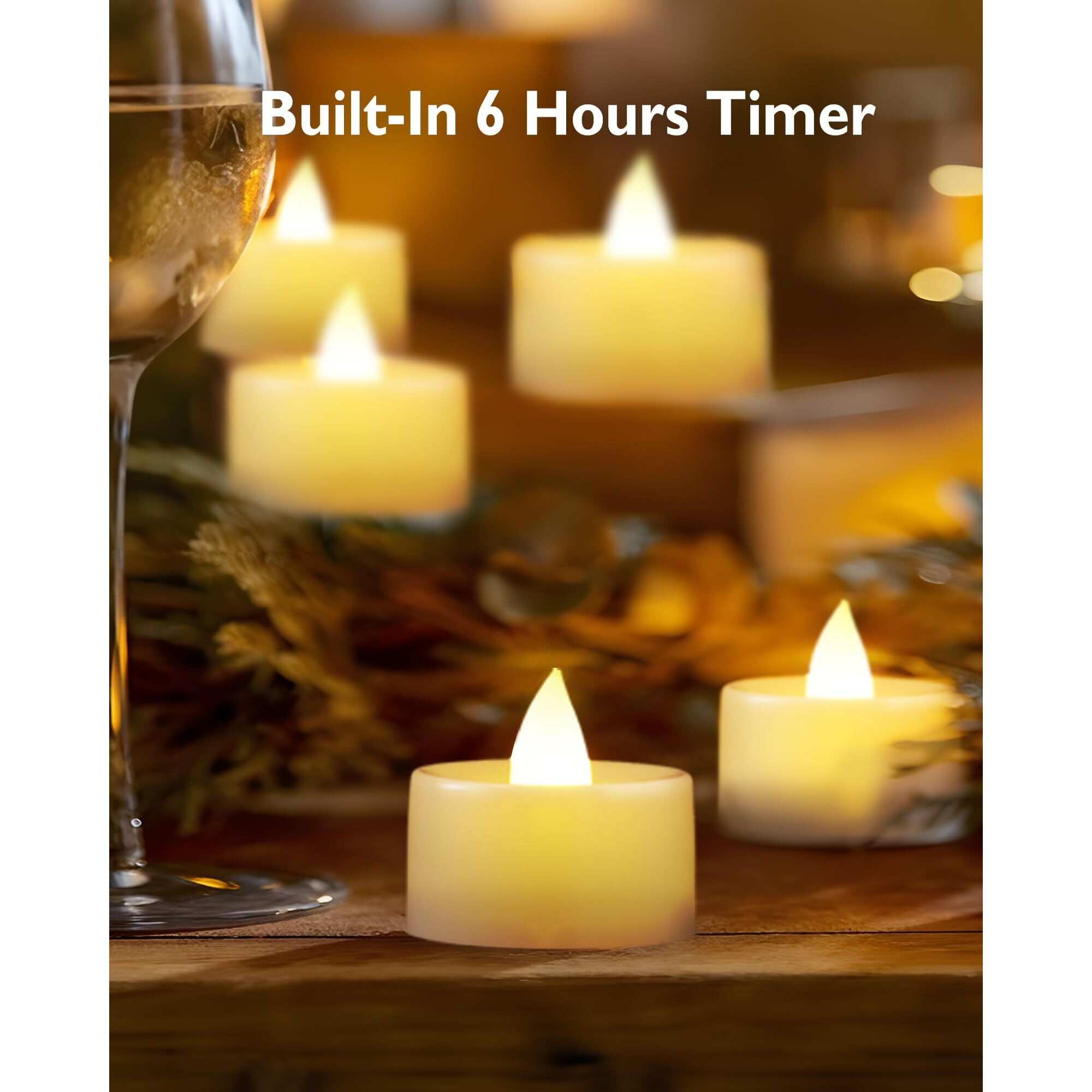 Homemory 12-Pack Timer Flameless Candles, Tea Lights Candles Battery Operated With 6H Timer, Led Tealight Candles Votive Candles For Halloween, Christmas, Wedding Table Decoration (Ivory White)