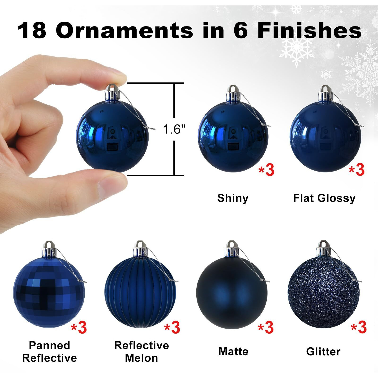 Navy Blue 1.6"" Small Christmas Balls Christmas Tree Decoration Ornaments Shatterproof Hanging Balls For Birthday Halloween Holiday Wedding Decorations Set Of 18Pcs
