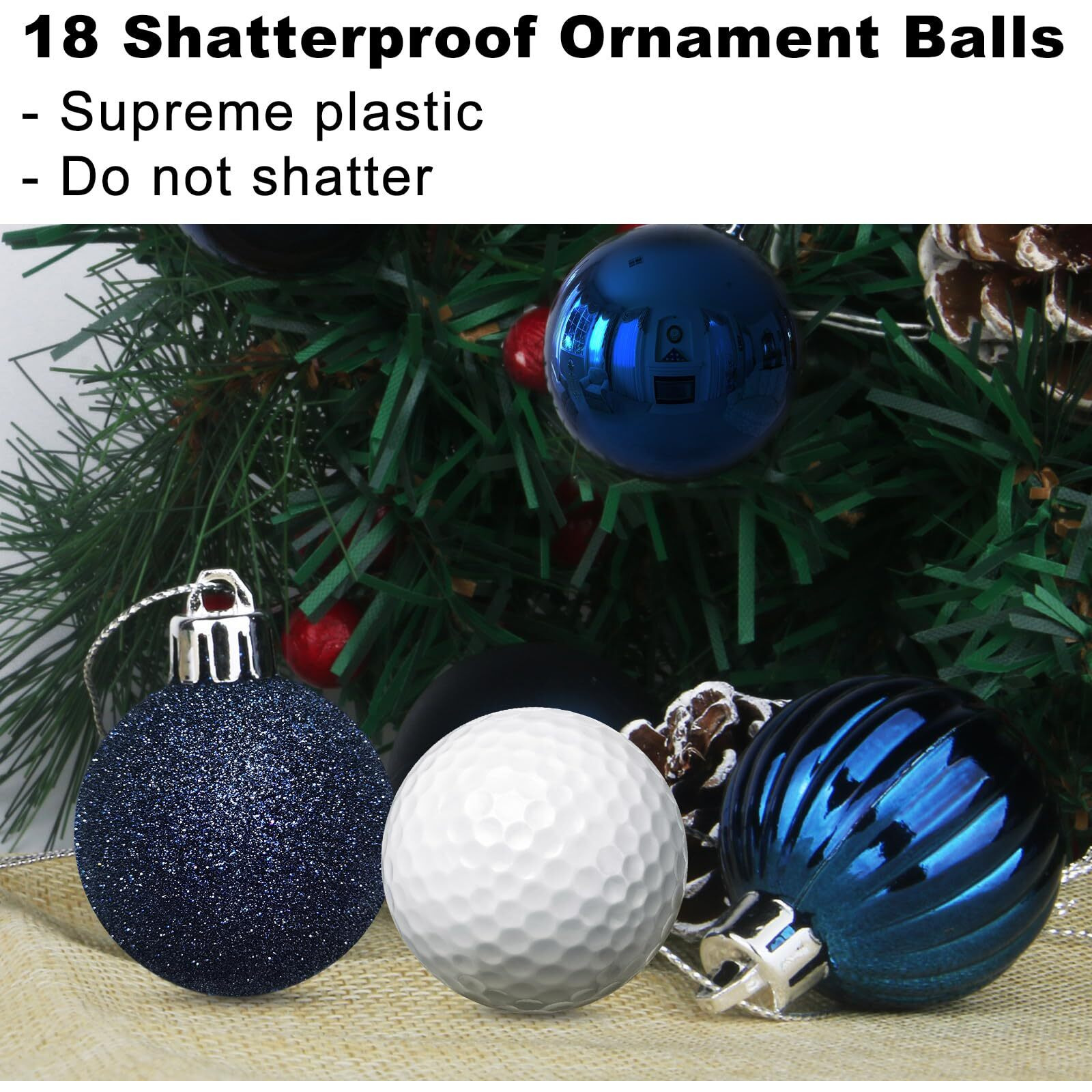 Navy Blue 1.6"" Small Christmas Balls Christmas Tree Decoration Ornaments Shatterproof Hanging Balls For Birthday Halloween Holiday Wedding Decorations Set Of 18Pcs