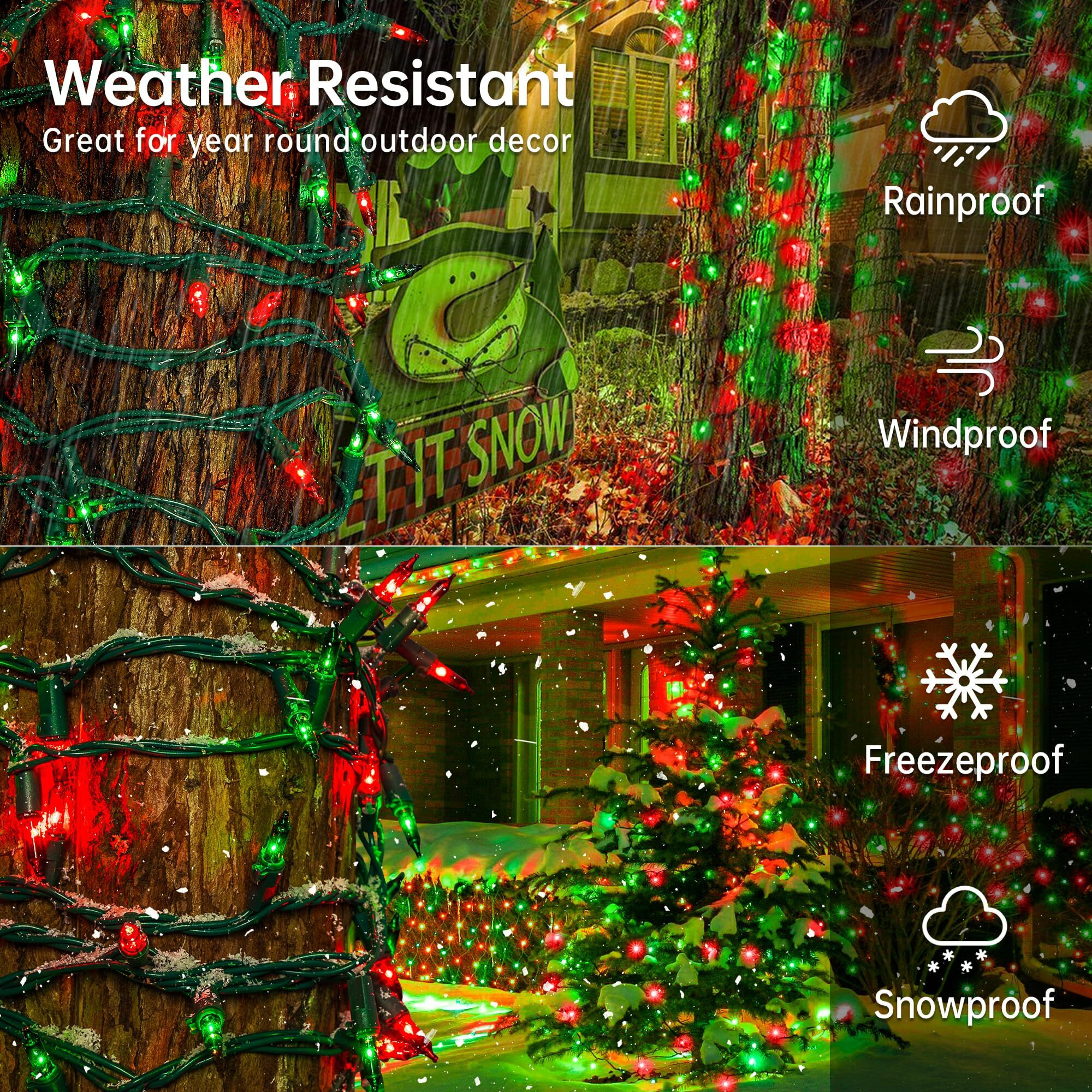 Heyfuni 50Count Red Green Christmas Lights, Green Wire 13Ft Incandescent Traditional Holiday String Light Set For Indoor Outdoor Use Christmas Tree, Halloween, Valentine Wedding Lighting Decoration