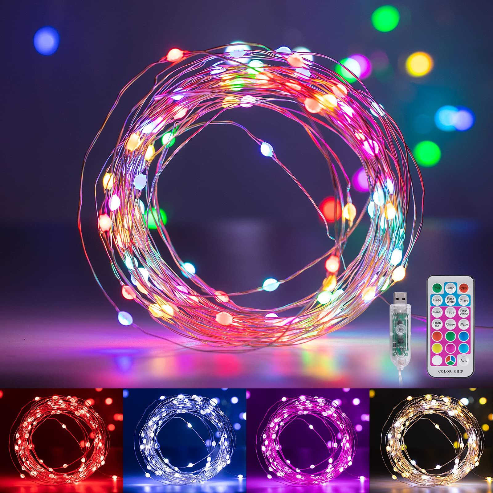 Minetom Fairy Lights Color Changing - 33Ft 100 Led String Lights With Remote,11 Modes, Usb Fairy Lights Indoor,Waterproof Halloween Lights Outdoor, Twinkle Fairy Lights For Bedroom Classroom Christmas