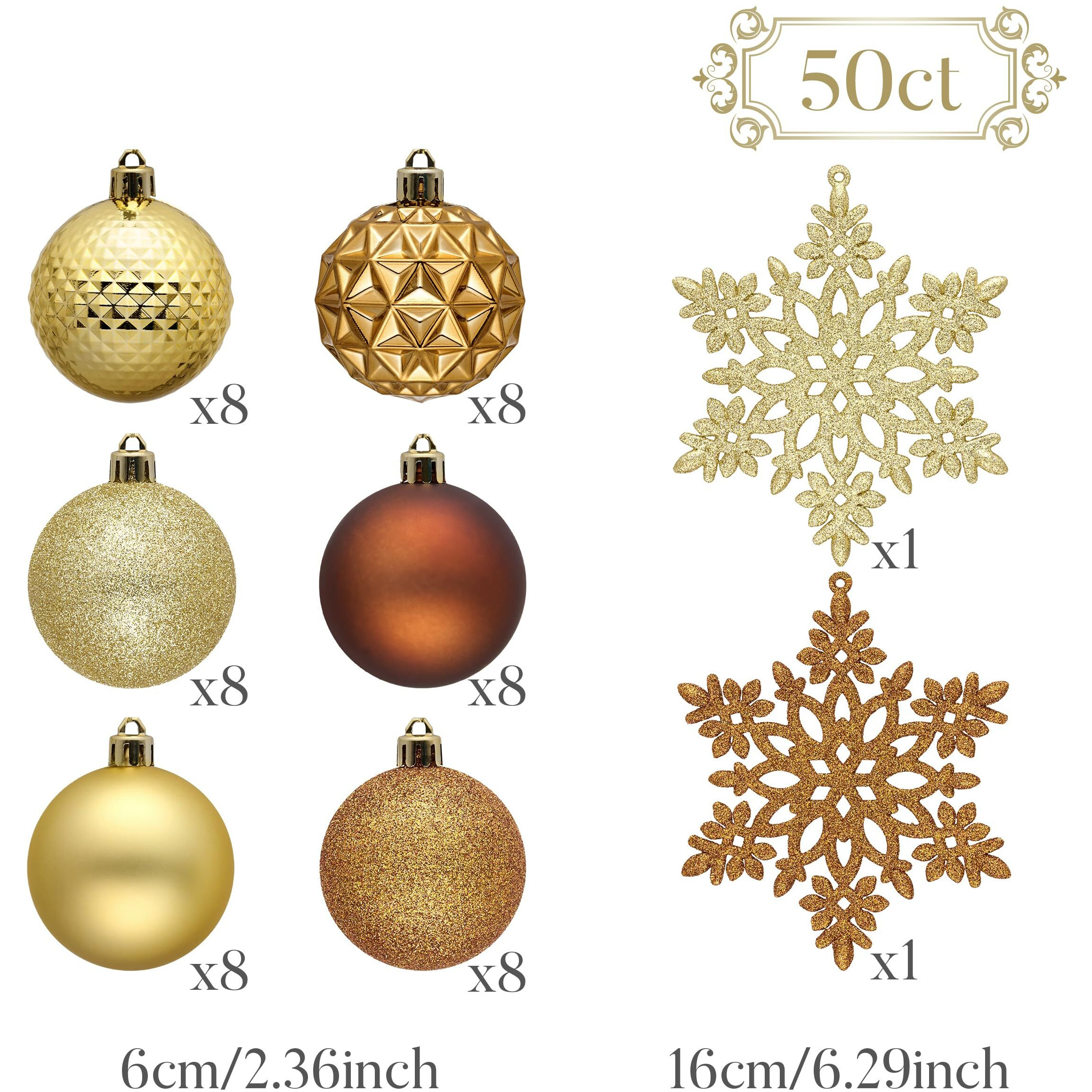 Valery Madelyn Christmas Tree Decorations Ornament Set For Fall Halloween Decor, 50Ct Bronze Copper Gold Shatterproof Christmas Ball Ornaments Bulk, 2.36 Inches Hanging Decor For Xmas Holiday Party