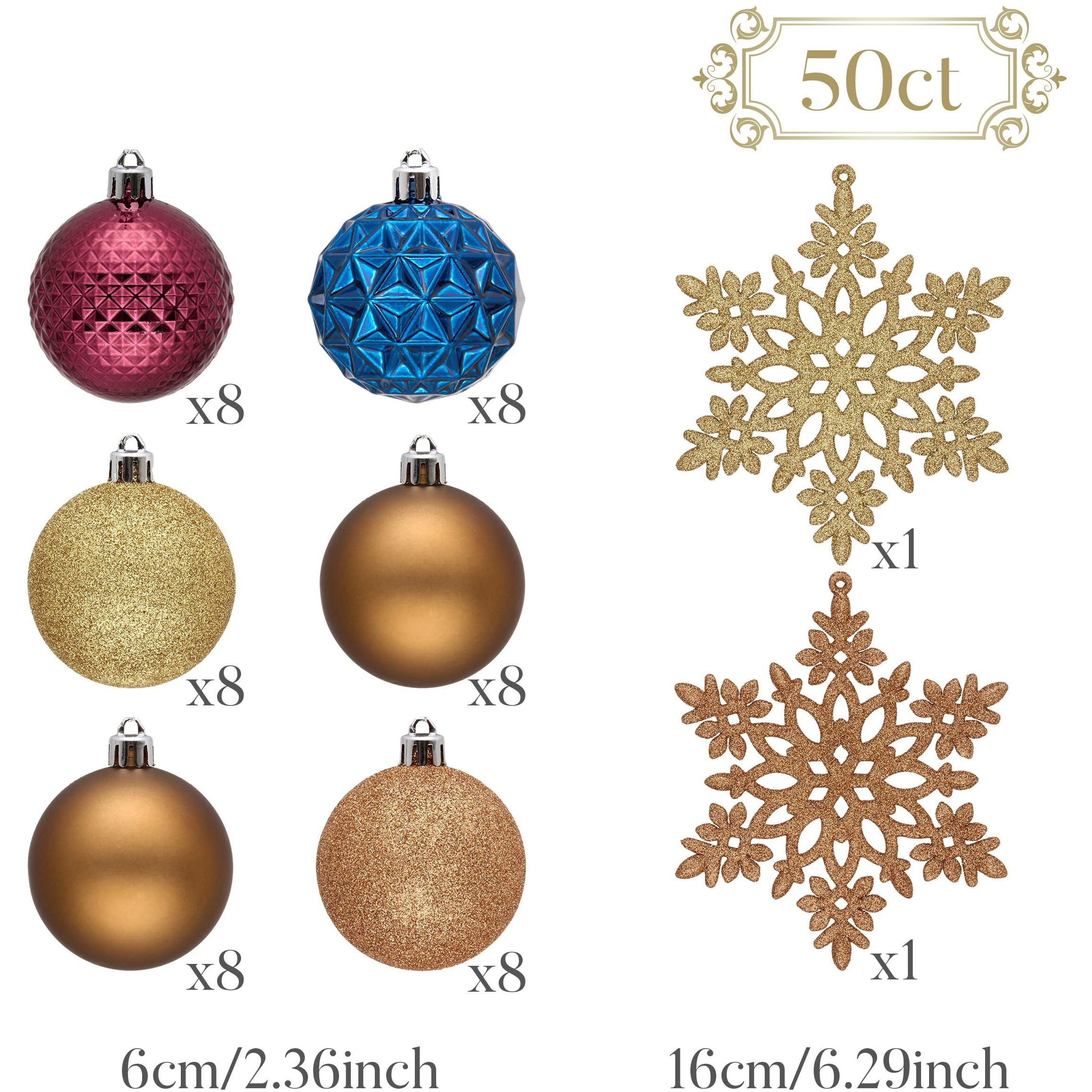 Valery Madelyn Christmas Tree Decorations Ornament Set For Fall Halloween Decor, 50Ct Bronze Copper Purple Shatterproof Christmas Ball Ornaments Bulk, 2.36 Inches Hanging Decor For Xmas Holiday Party