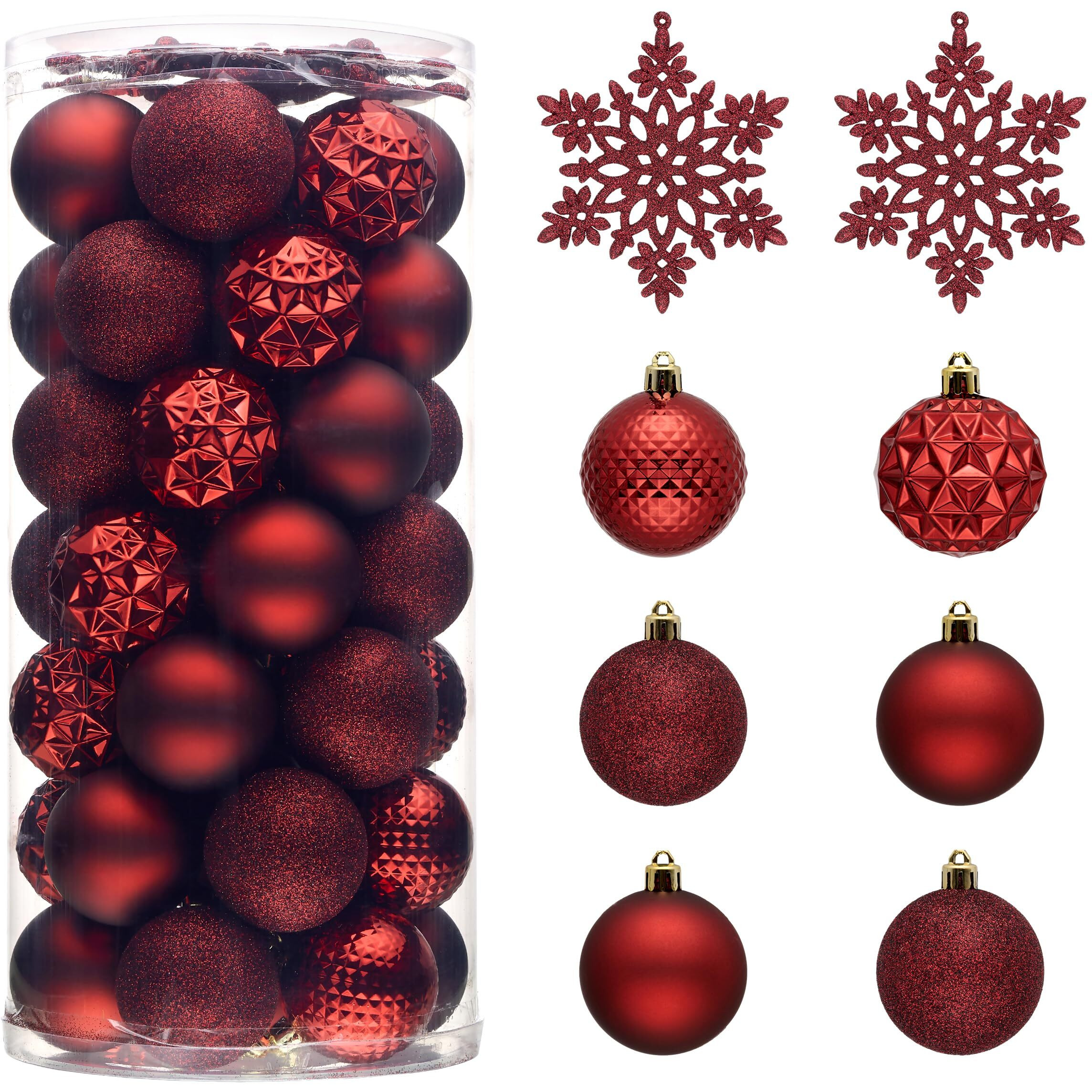 Valery Madelyn Christmas Tree Decorations Ornament Set For Fall Halloween Decor, 50Ct Burgundy Red Shatterproof Christmas Ball Ornaments Bulk, 2.36 Inches Hanging Decor For Xmas Holiday Party
