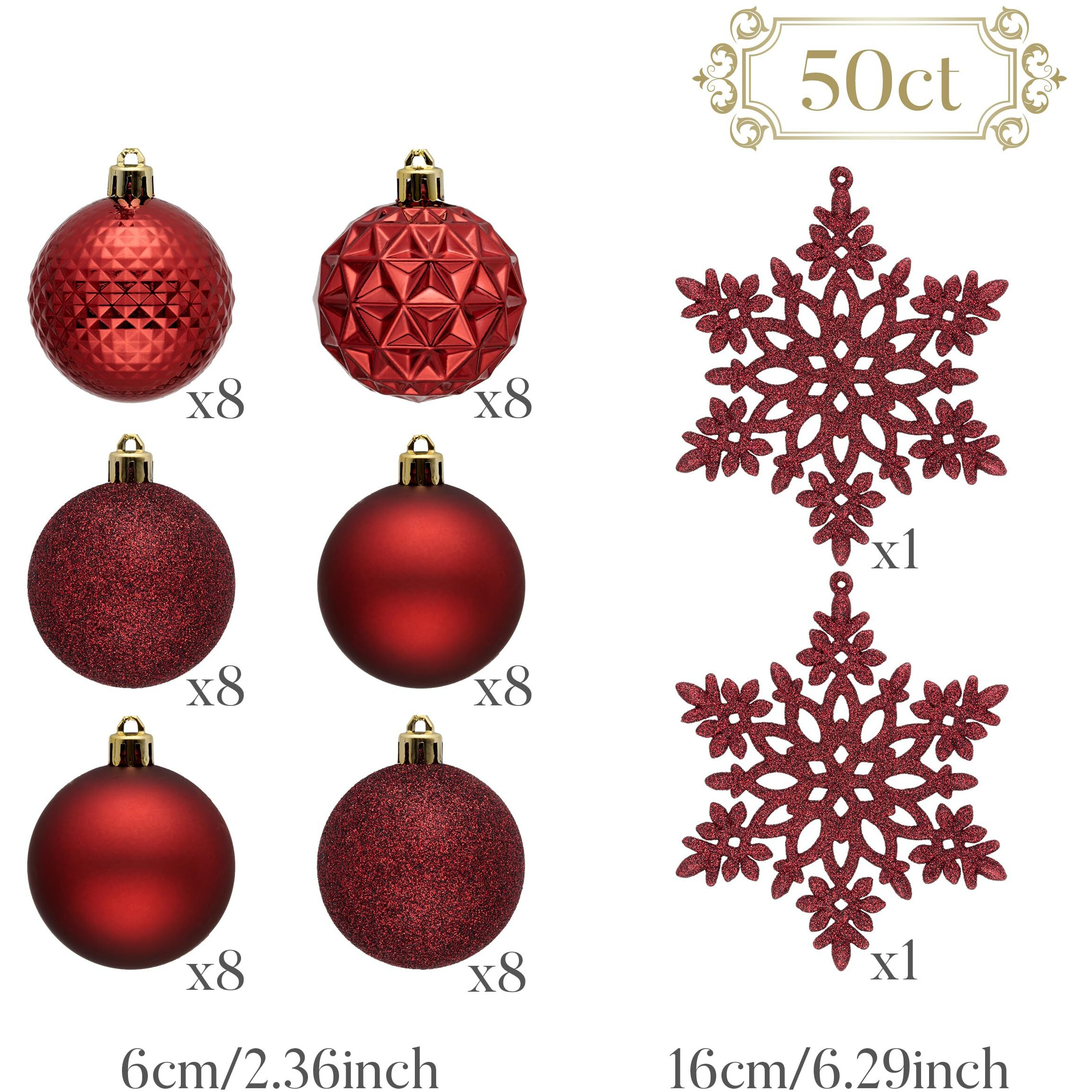 Valery Madelyn Christmas Tree Decorations Ornament Set For Fall Halloween Decor, 50Ct Burgundy Red Shatterproof Christmas Ball Ornaments Bulk, 2.36 Inches Hanging Decor For Xmas Holiday Party