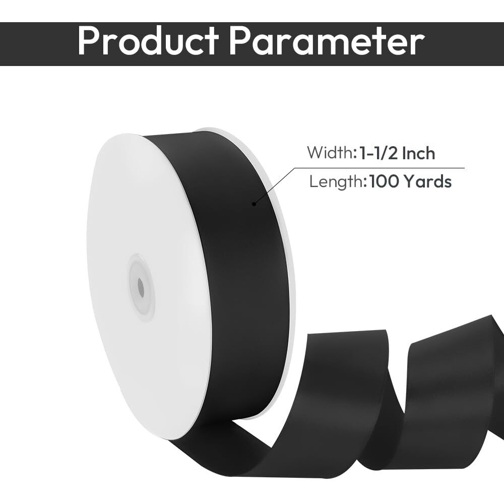 Isaspire 1-1/2"" Width X 100 Yards Satin Ribbon, Black Ribbon Perfect For Diy Craft, Bows, Gift Wrapping, Flower Bouquet, Valentine's Day, Christmas And Halloween Party Decoration