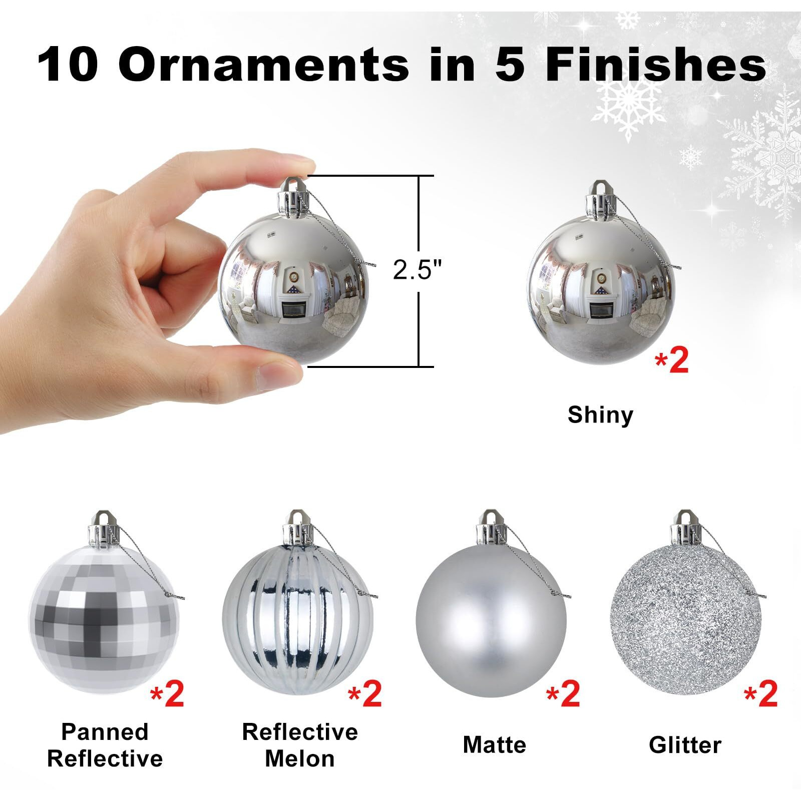 Silver 2.5"" Christmas Balls Christmas Tree Decoration Ornaments Shatterproof Hanging Balls For Birthday Halloween Holiday Wedding Decorations Set Of 10Pcs