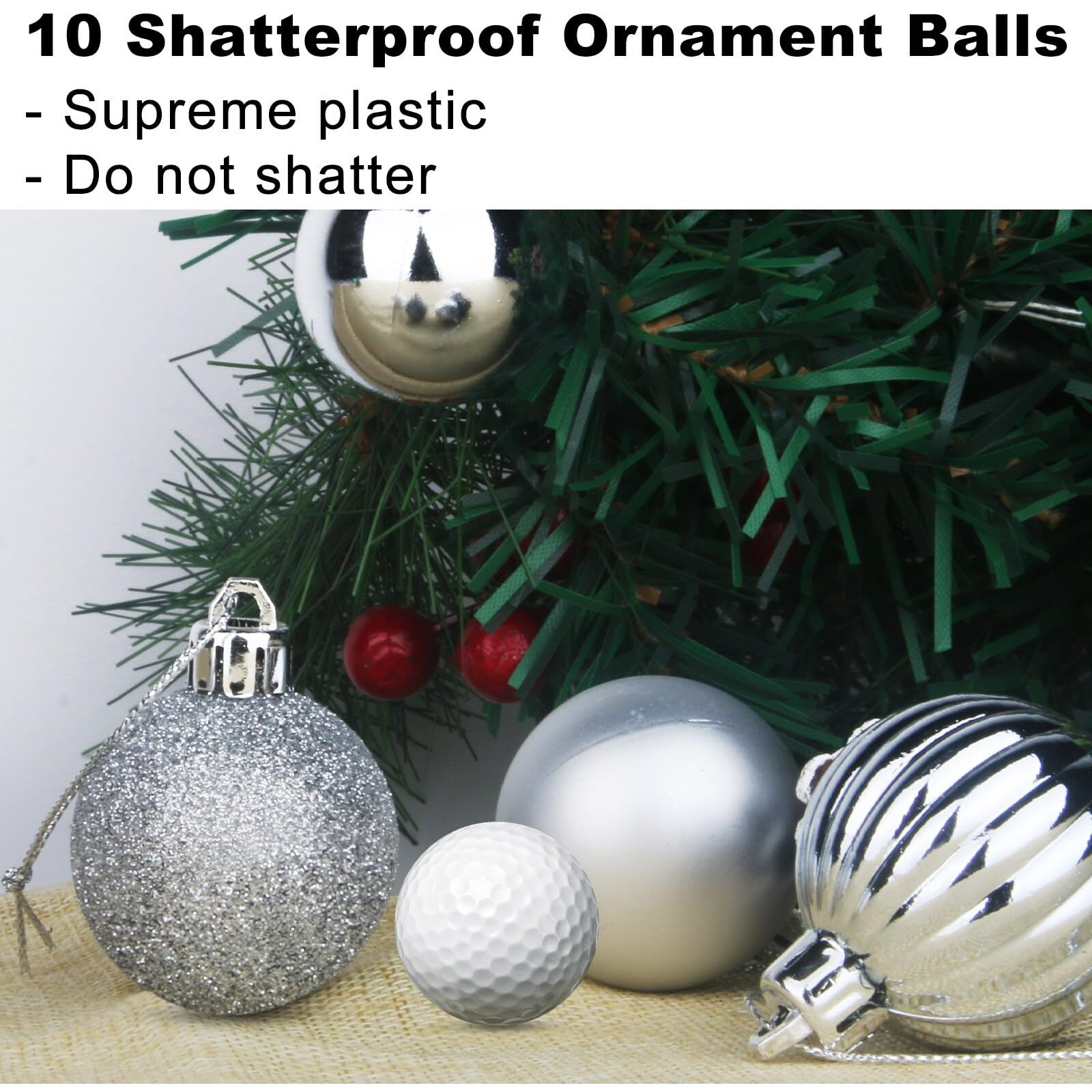 Silver 2.5"" Christmas Balls Christmas Tree Decoration Ornaments Shatterproof Hanging Balls For Birthday Halloween Holiday Wedding Decorations Set Of 10Pcs