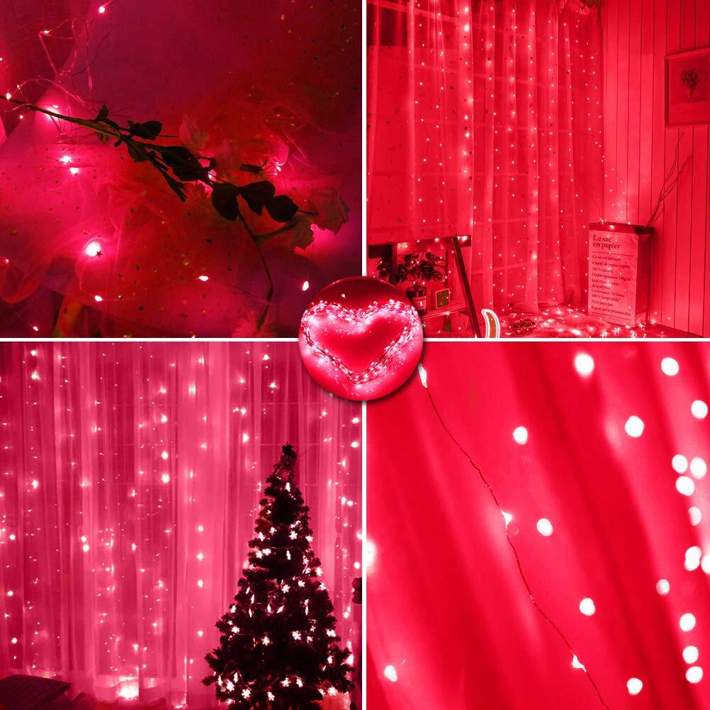 300 Led Curtain Lights Christmas String Lights, Backdrop Fairy Lights With Remote Control Usb Power 8 Lighting Modes Window Red Lights For Bedroom, Home, Xmas,Halloween Decor-9.8Ft X 9.8Ft(Red)