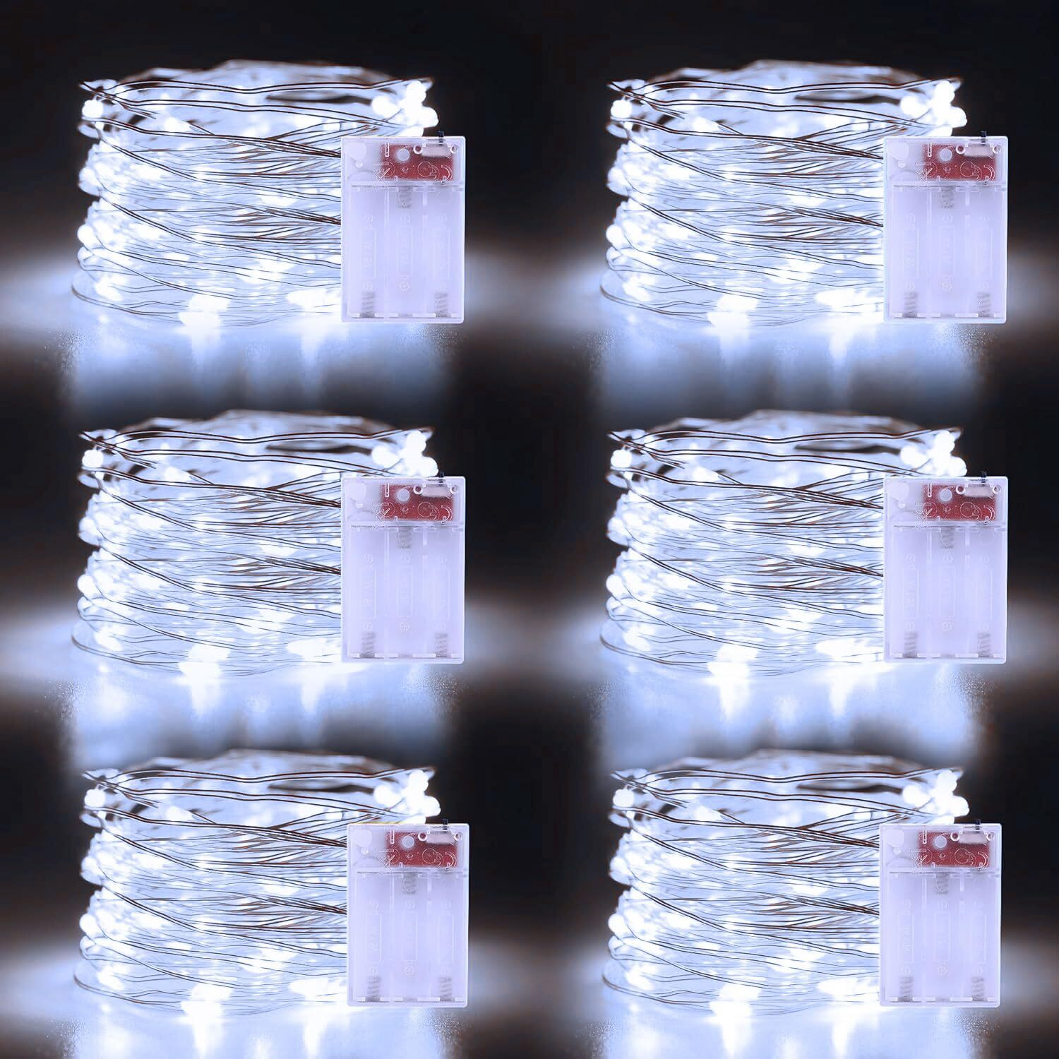 Christmas White Fairy Lights Battery Operated 6 Pack 16.4Ft 50 Leds Silver Copper Wire Twinkle Lights For Halloween Christmas Bedroom Indoor Outdoor Wedding Dorm Parties Holiday Yard Decorations