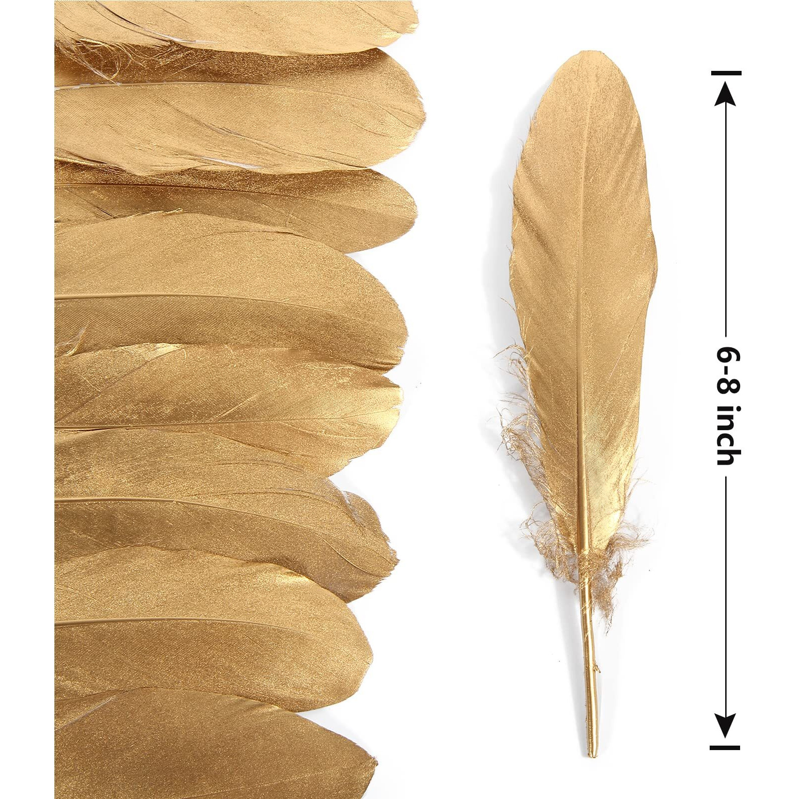 Tharaht 120Pcs Gold Goose Feathers Natural Bulk 6-8 Inch 15-20Cm For Crafts Diy Cosplay Wedding Party Halloween Decoration Goose Nagoire Feathers