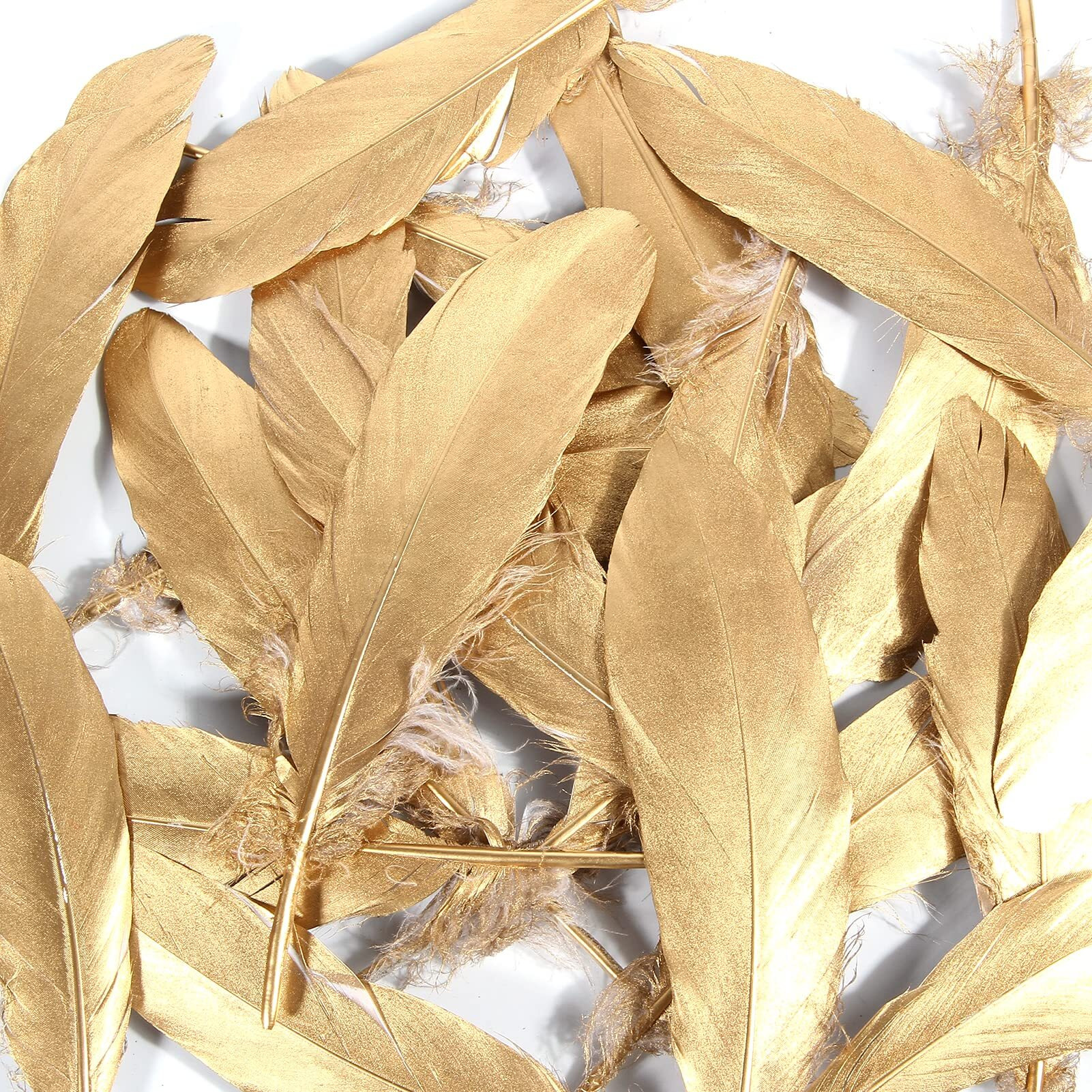 Tharaht 120Pcs Gold Goose Feathers Natural Bulk 6-8 Inch 15-20Cm For Crafts Diy Cosplay Wedding Party Halloween Decoration Goose Nagoire Feathers