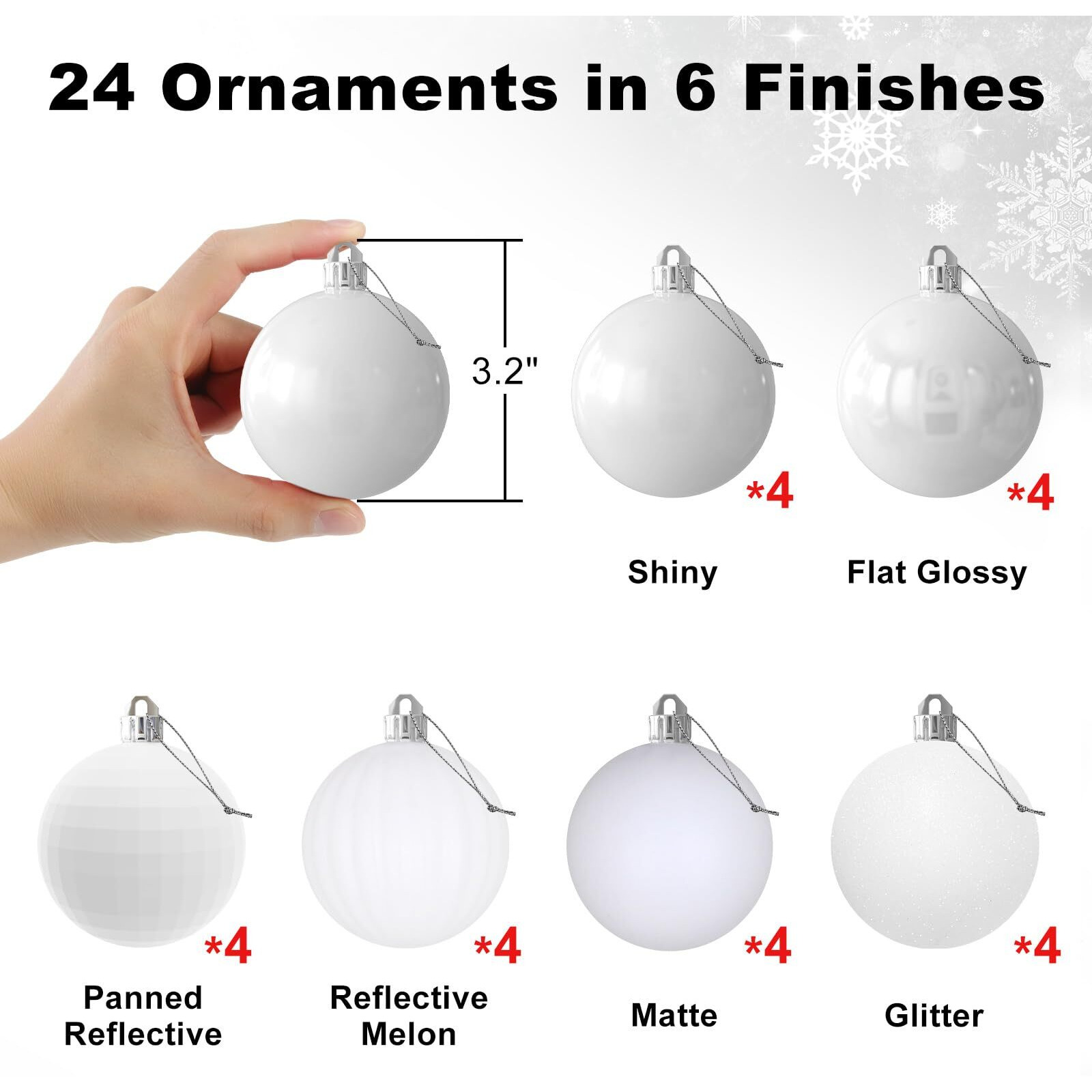 White 3.2"" Large Christmas Balls - Christmas Tree Decoration Ornaments Shatterproof Hanging Balls For Birthday Halloween Holiday Wedding Decorations Set Of 24Pcs