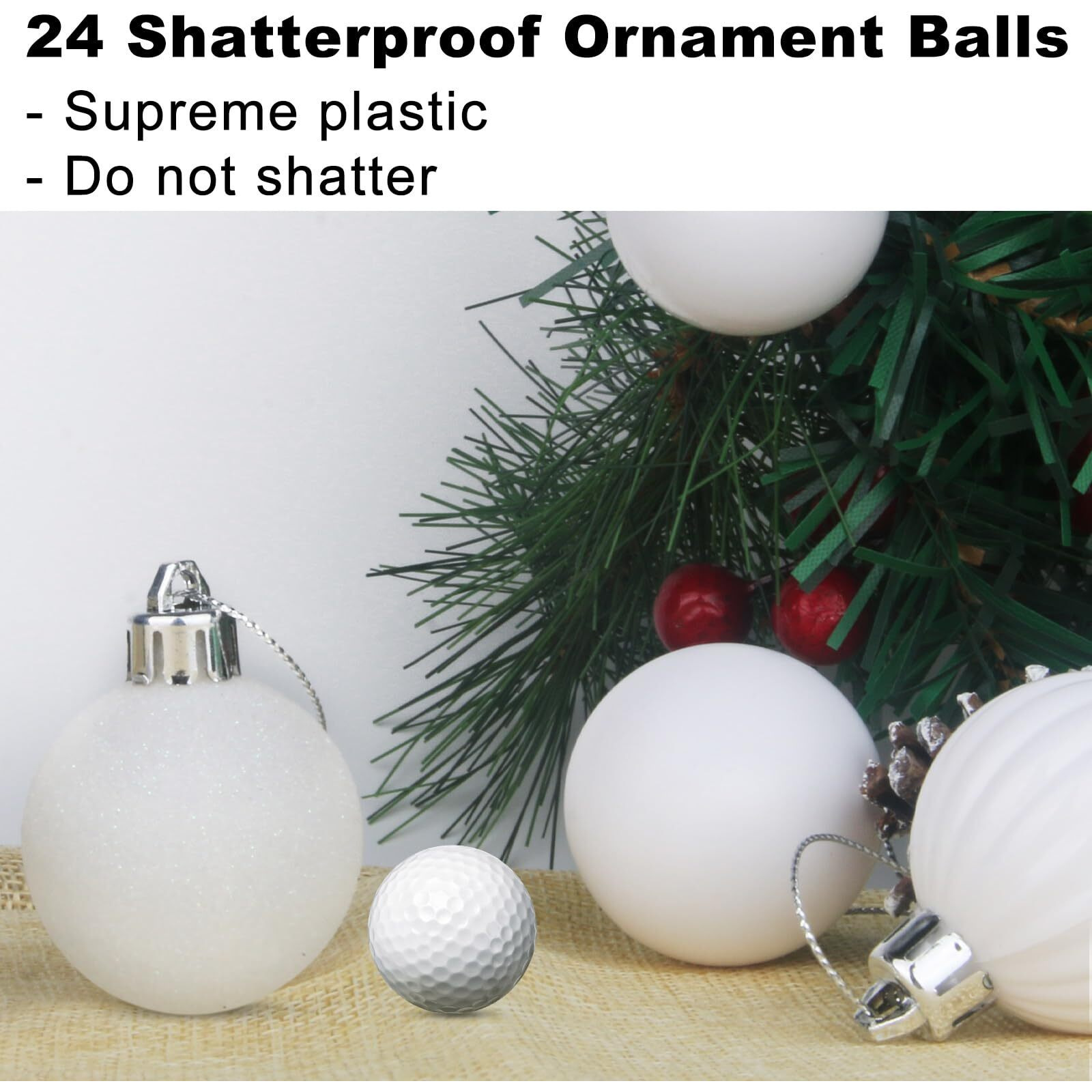 White 3.2"" Large Christmas Balls - Christmas Tree Decoration Ornaments Shatterproof Hanging Balls For Birthday Halloween Holiday Wedding Decorations Set Of 24Pcs