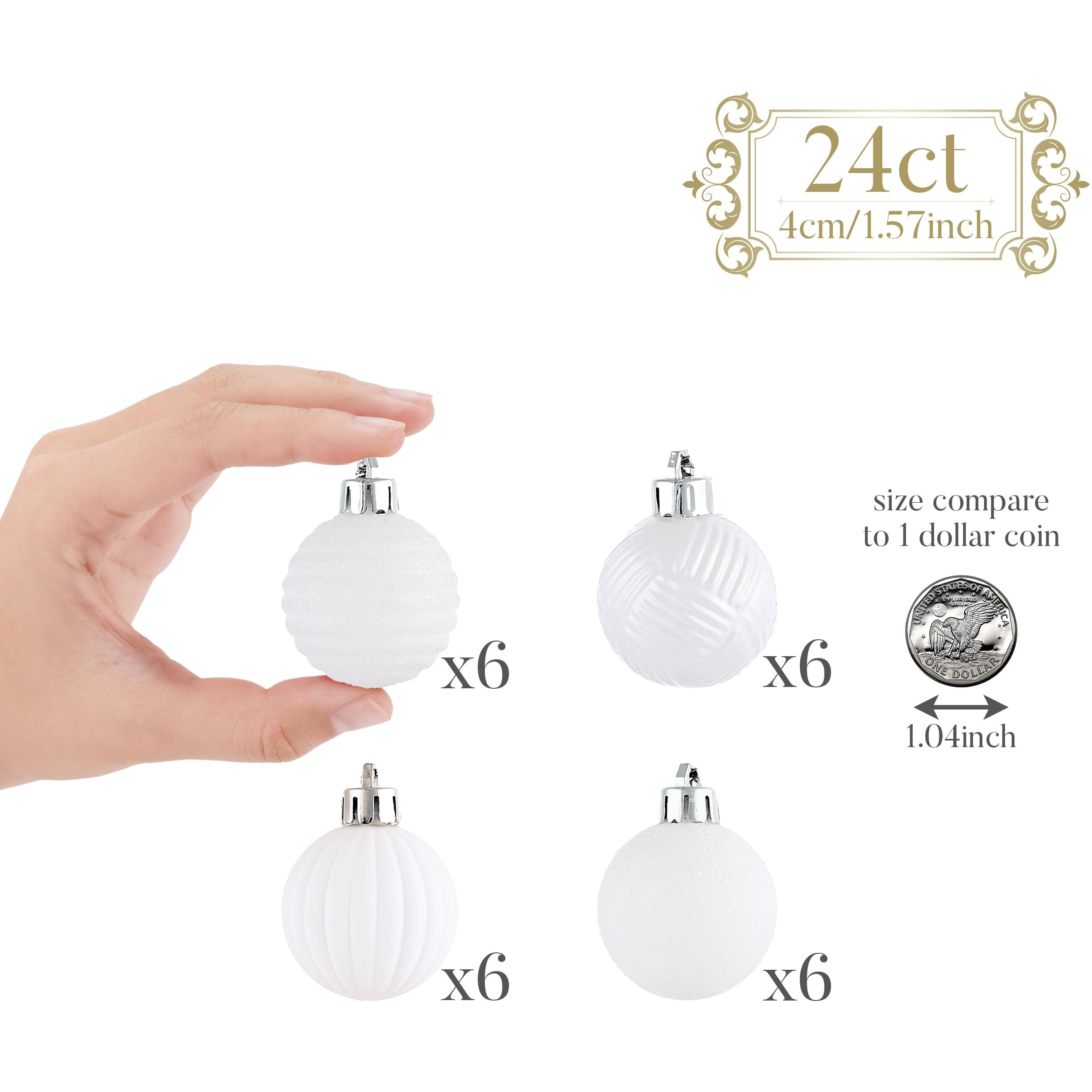 Valery Madelyn 1.6"" Halloween Ornaments Christmas Tree Decorations Set, 24Ct White Shatterproof Ball Ornaments For Xmas Holiday Party, Hanging Ornaments For Tree In Medium Size