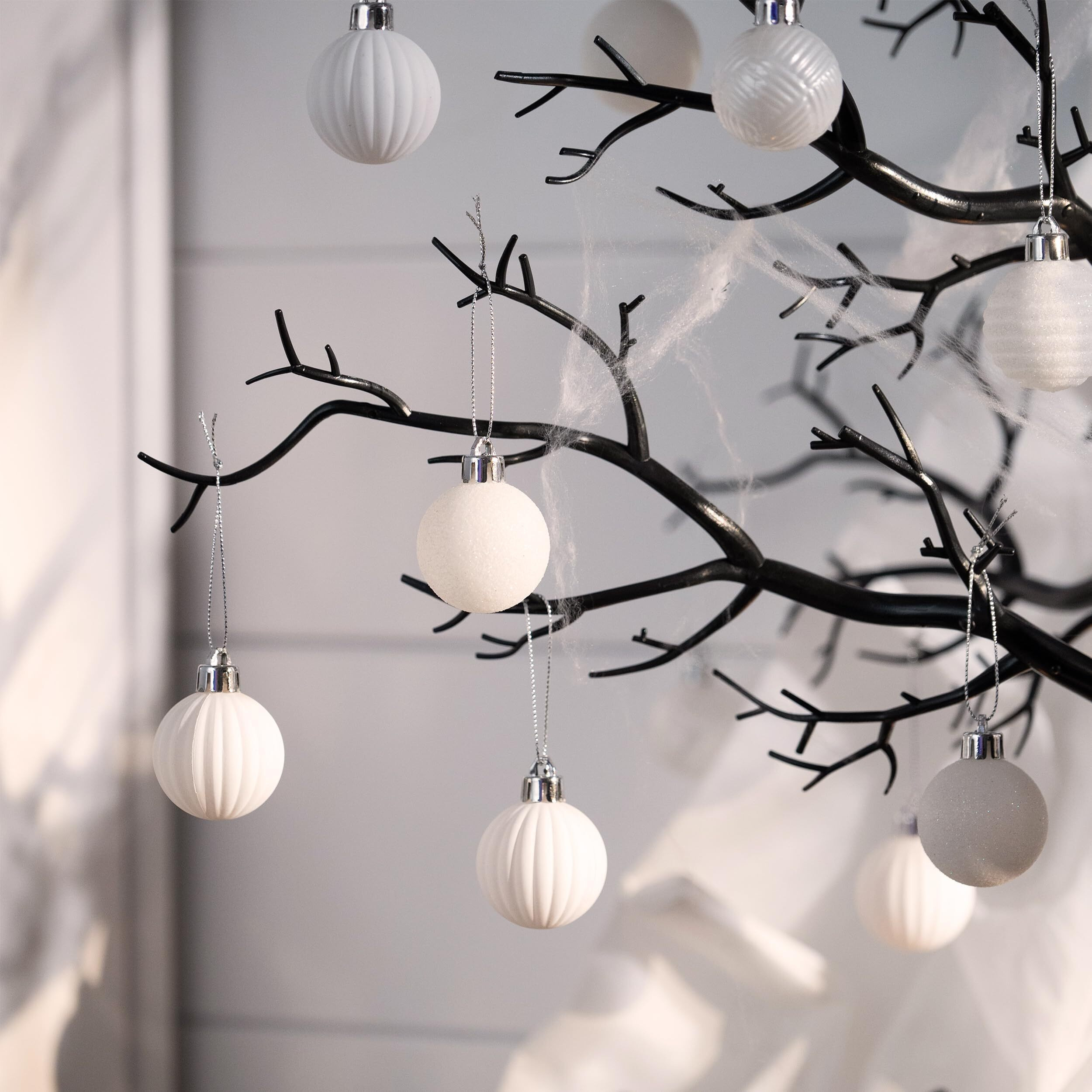 Valery Madelyn 1.6"" Halloween Ornaments Christmas Tree Decorations Set, 24Ct White Shatterproof Ball Ornaments For Xmas Holiday Party, Hanging Ornaments For Tree In Medium Size