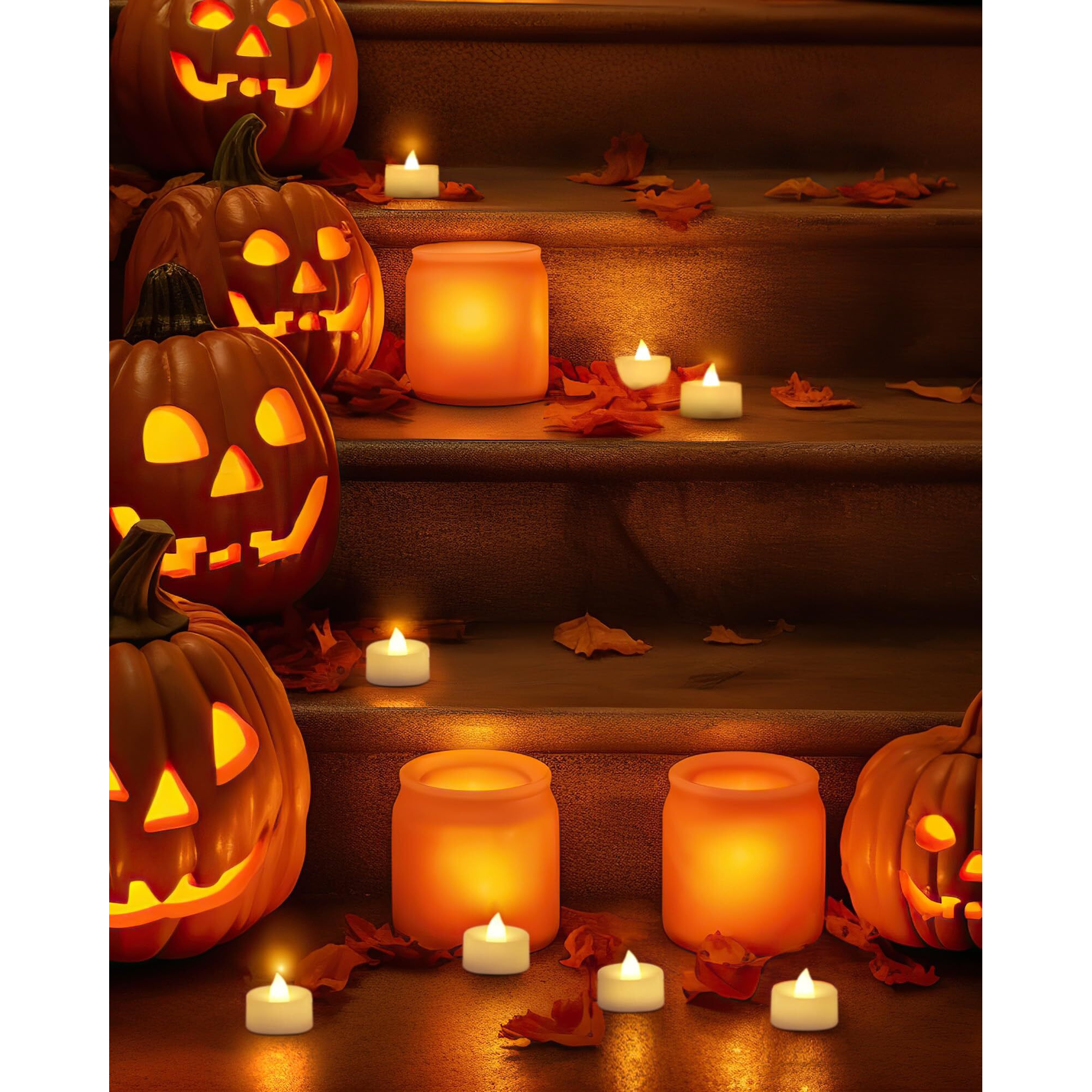 Homemory 12/24/50/100 Pack Flameless Led Tea Lights Candles Battery Operated, 200+Hours Electric Tealights For Votive, Halloween, Pumpkin, Ofrenda, Diya, Table Decor, Funeral, Christmas, 24 Pack