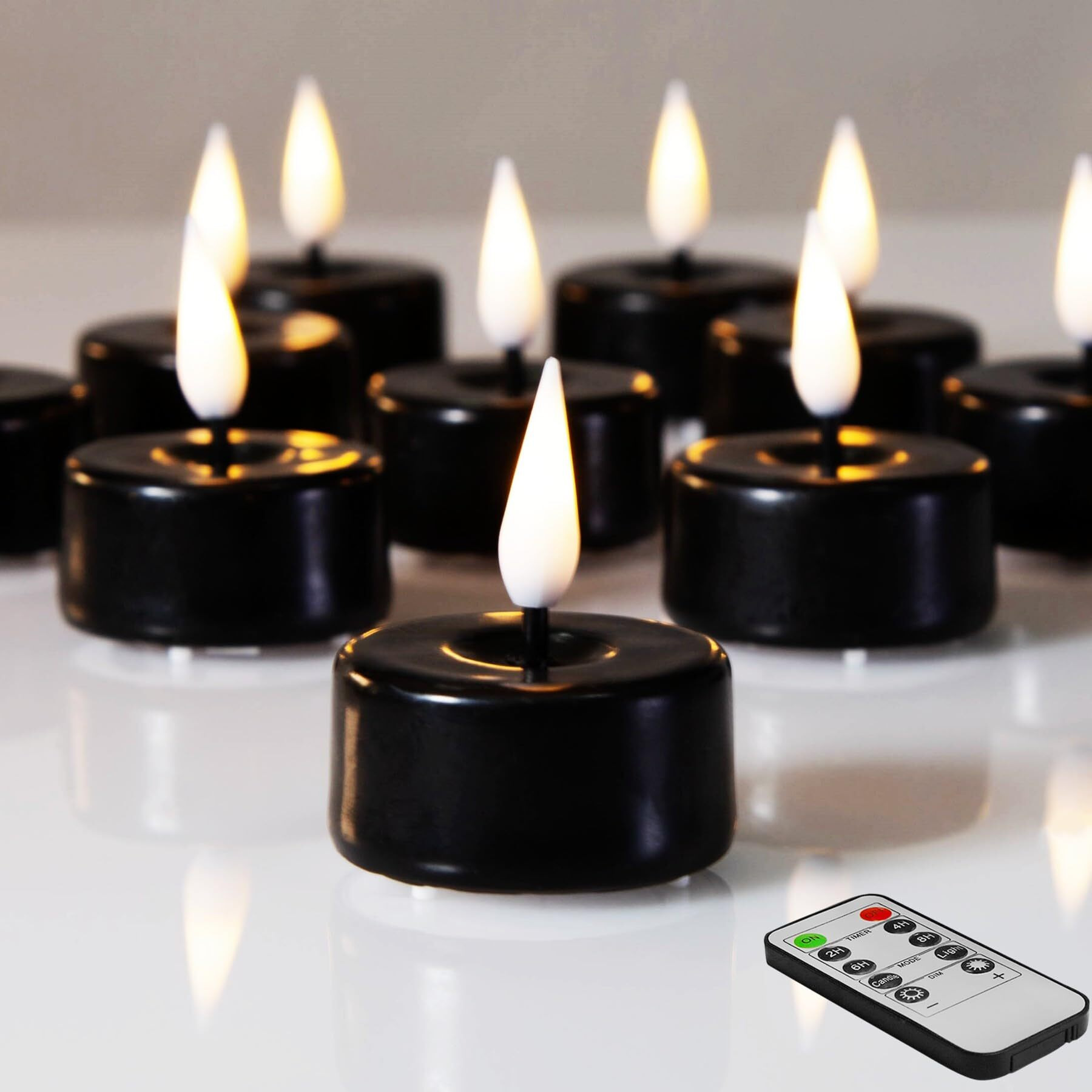 Eywamage Black Halloween Flameless Wax Tealights With Remote Batteries, Flickering Led Tea Candles Set Of 10