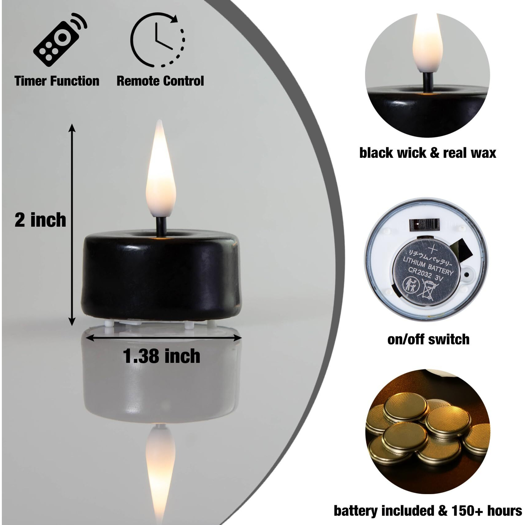 Eywamage Black Halloween Flameless Wax Tealights With Remote Batteries, Flickering Led Tea Candles Set Of 10