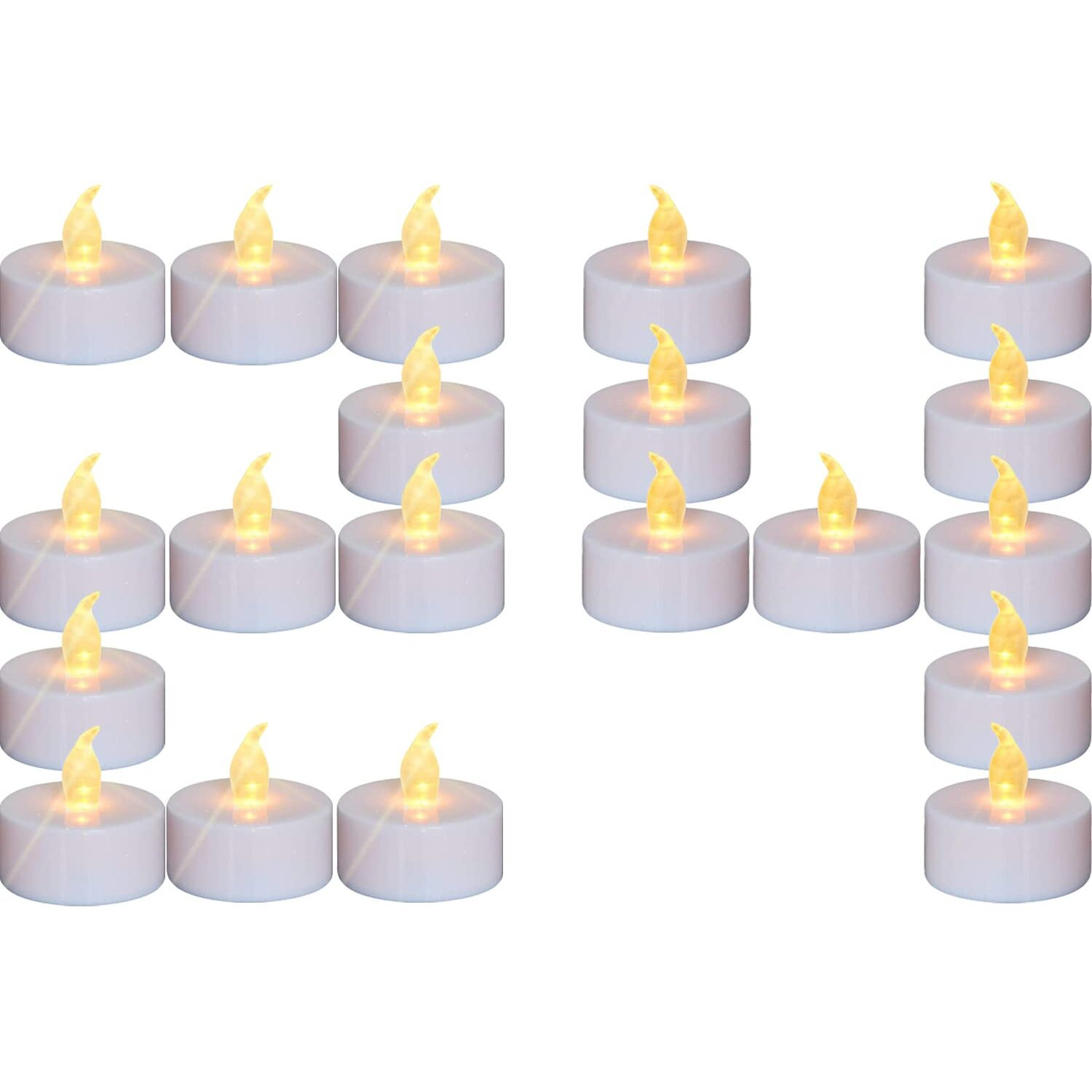 Yiwer Battery Tea Lights Candles Set Of 24 Flickering Flameless Realistic Tealights With Warm Yellow Light Candle Light For Festivals Parties Halloween Warm Atmosphere