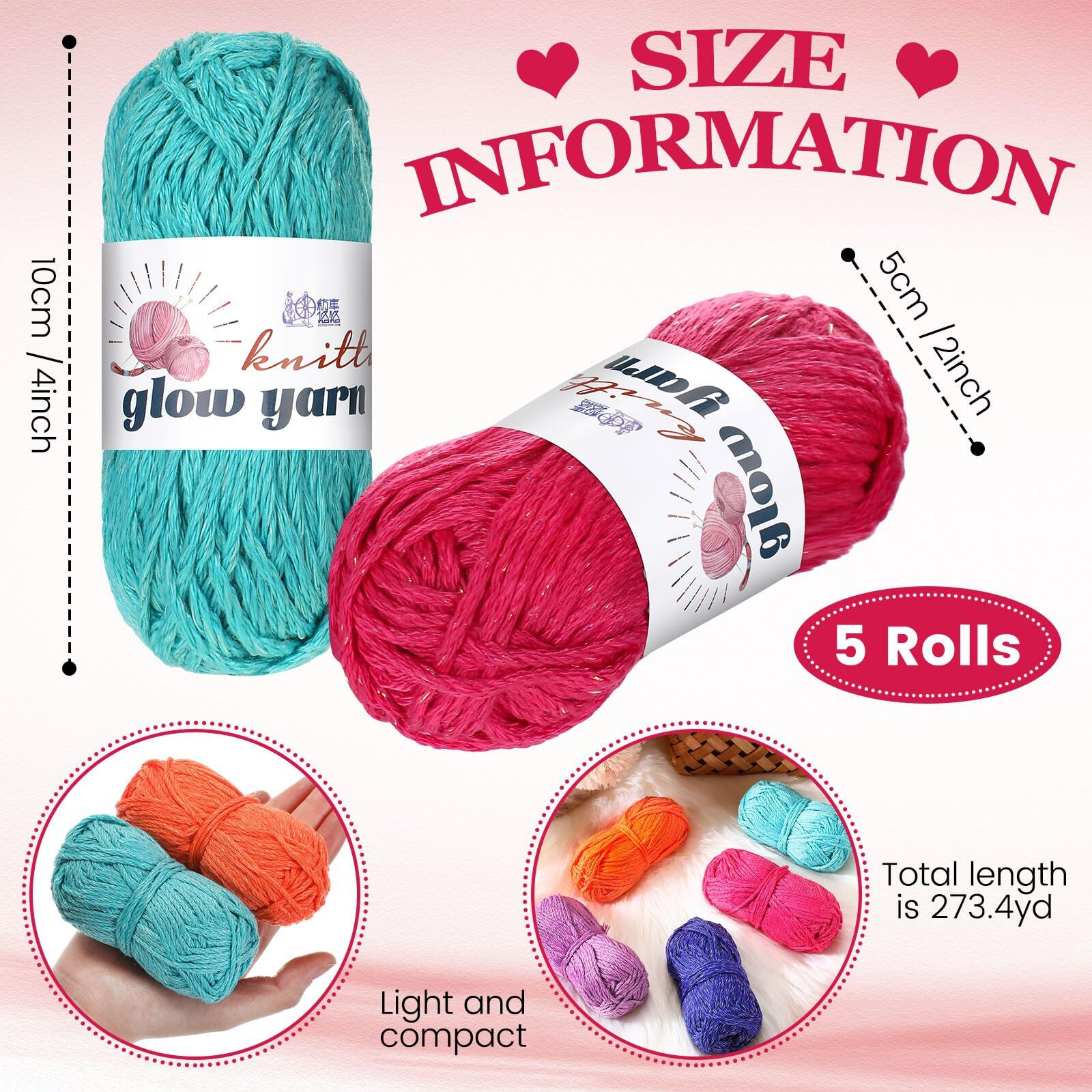 Willbond 5 Rolls Glow In The Dark Yarn Luminous Crochet Yarn For Halloween Crocheting Diy Knitting Glow Fingering Weight Yarn For Arts Crafts Sewing Party Supplies, 54.7 Yd Per Roll (Elegant Colors)