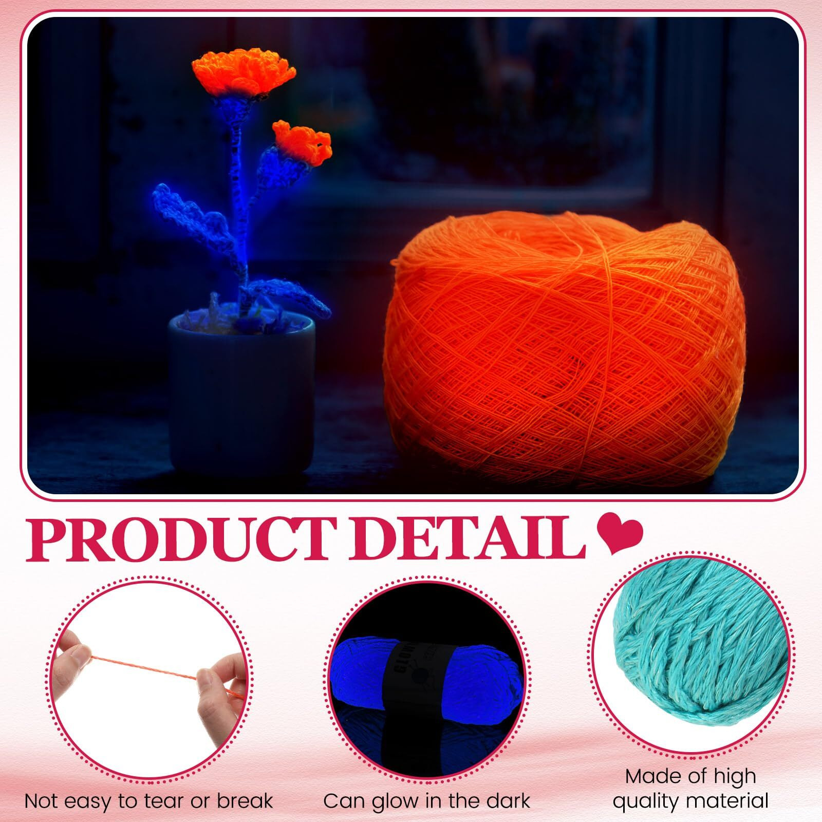 Willbond 5 Rolls Glow In The Dark Yarn Luminous Crochet Yarn For Halloween Crocheting Diy Knitting Glow Fingering Weight Yarn For Arts Crafts Sewing Party Supplies, 54.7 Yd Per Roll (Elegant Colors)