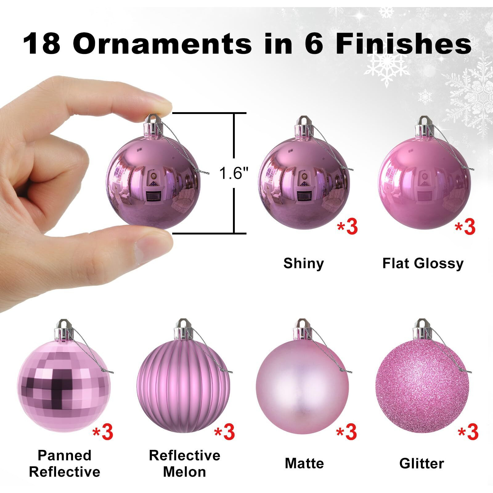 Bubblegun Pink 1.6"" Small Christmas Balls Christmas Tree Decoration Ornaments Shatterproof Hanging Balls For Birthday Halloween Holiday Wedding Decorations Set Of 18Pcs