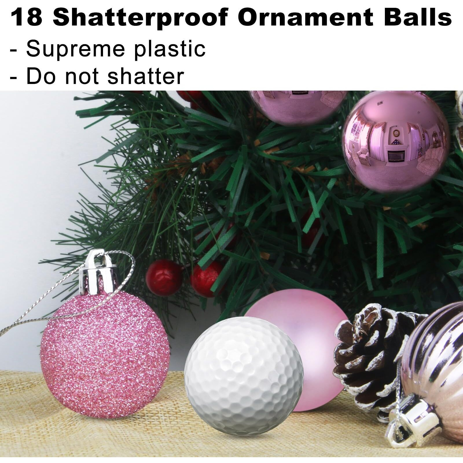 Bubblegun Pink 1.6"" Small Christmas Balls Christmas Tree Decoration Ornaments Shatterproof Hanging Balls For Birthday Halloween Holiday Wedding Decorations Set Of 18Pcs