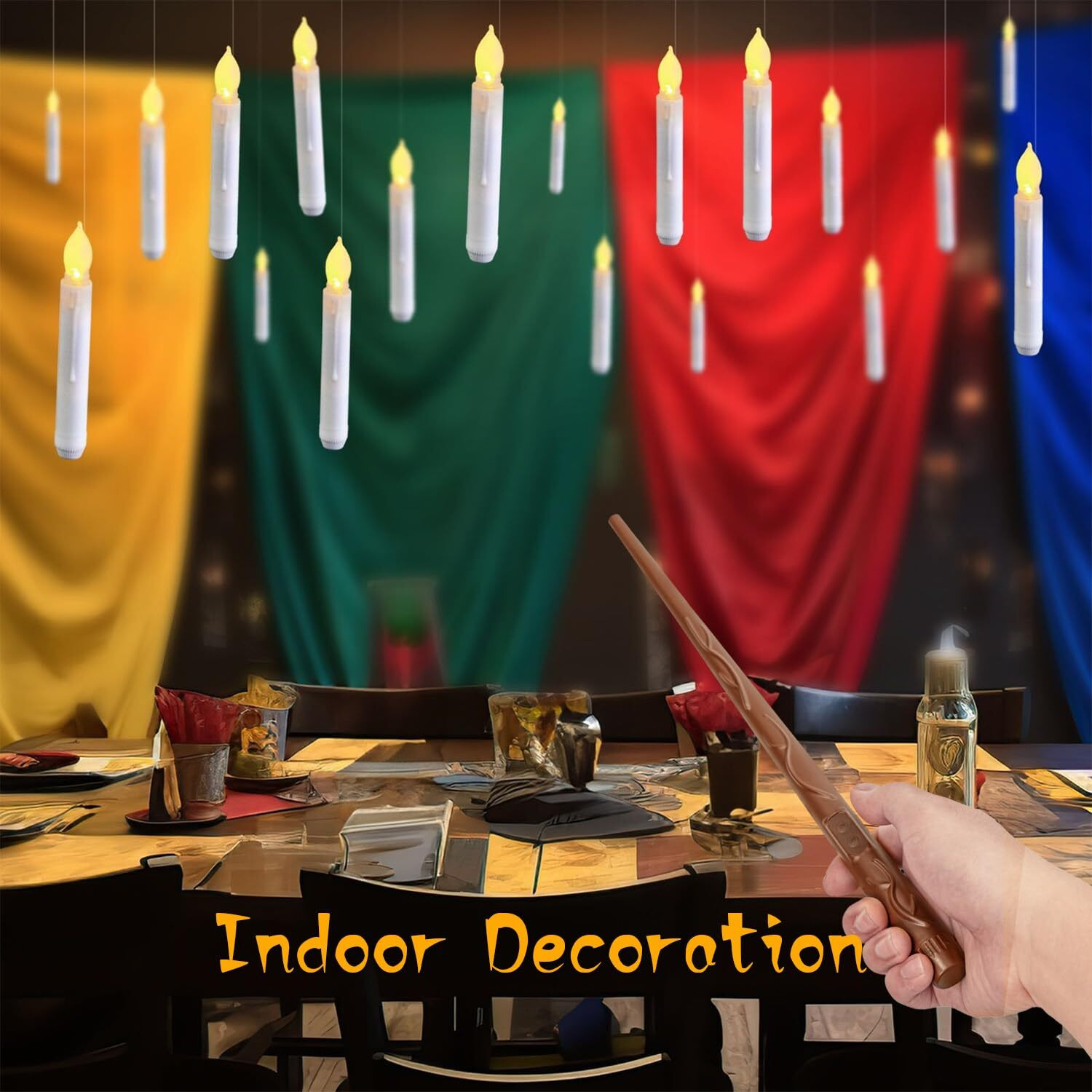 Floating Candles With Wand, 12 Pcs Magic Hanging Candles Flameless, Flickering Warm Light Led Taper Candle With Wand Remote, Battery Operated Window Candle Set For Halloween Witch Wizzard Decors