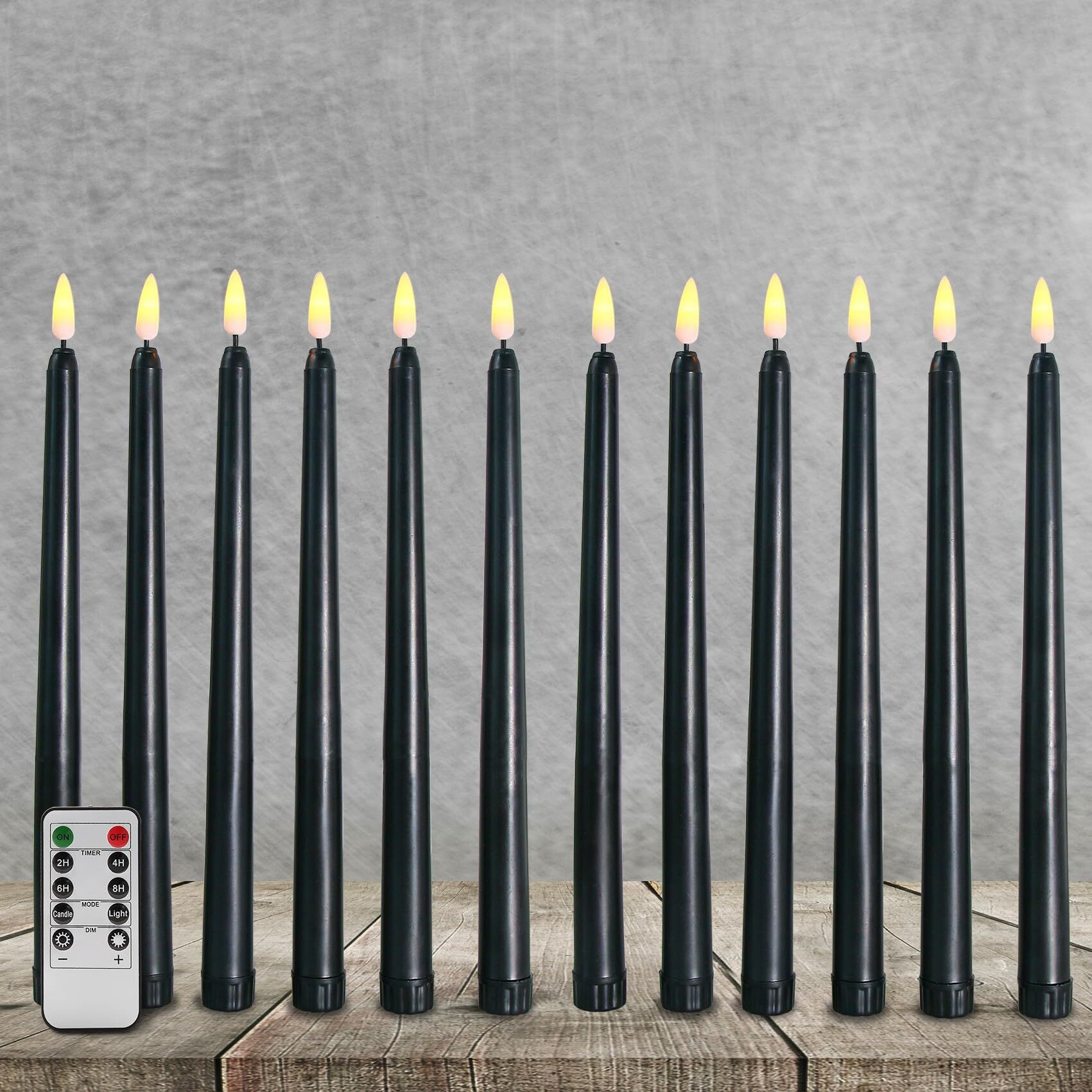 Ni-Jasw Black Flameless Taper Candles With Remote, Flickering Battery Operated Halloween Led Candlesticks Set Of 12