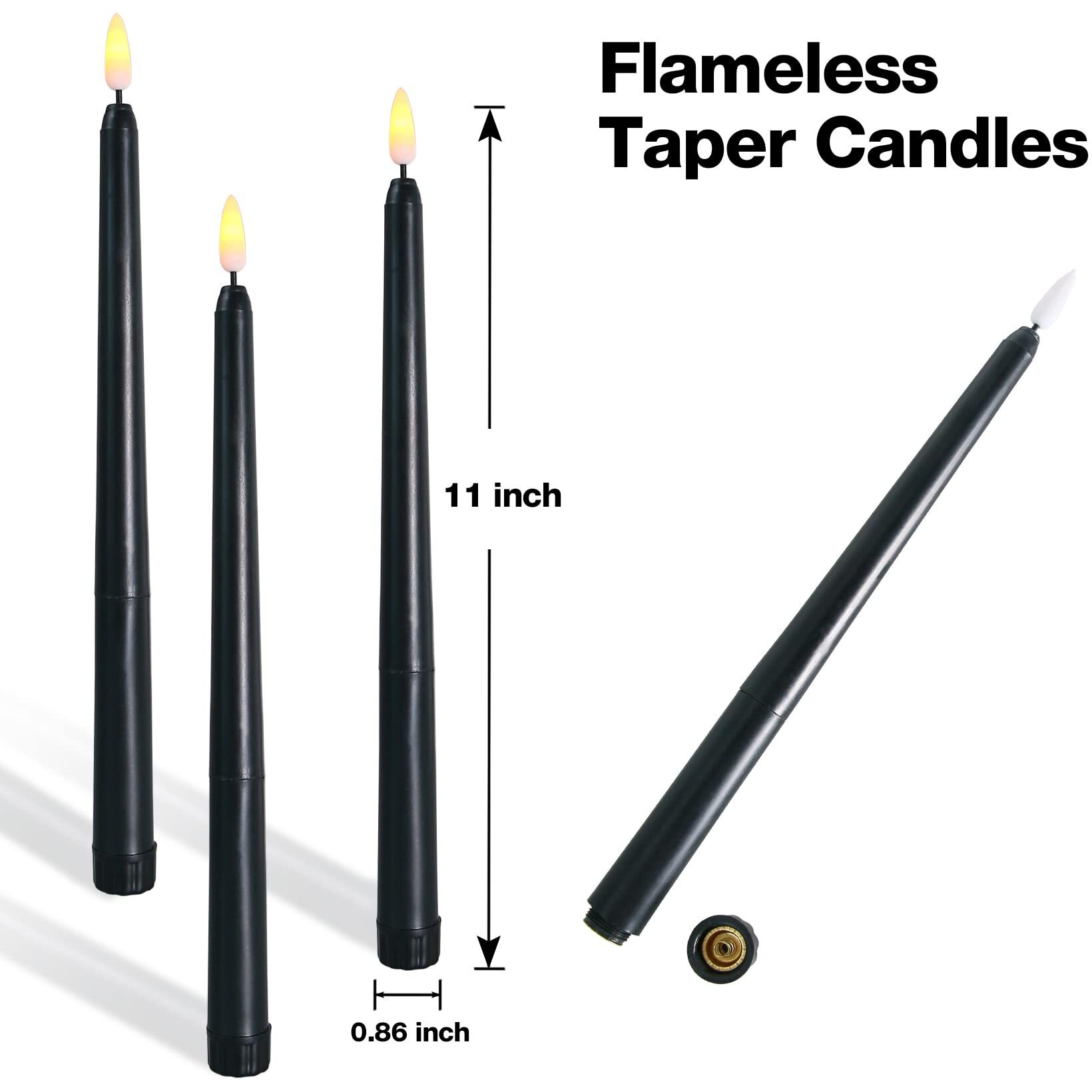Ni-Jasw Black Flameless Taper Candles With Remote, Flickering Battery Operated Halloween Led Candlesticks Set Of 12