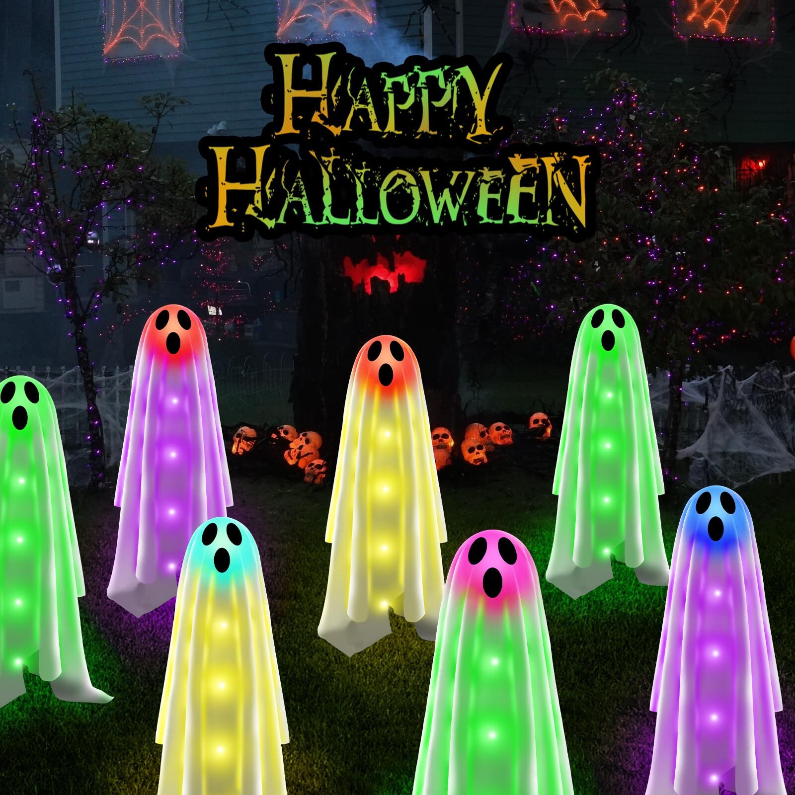 Betrihyes 6Packs Halloween Ghost Decorations Outdoor,Spooky Cloth Ghosts Decor For Halloween Scary Party Gifts,Solar Halloween Ghost Lights For Yard/Lawn/Patio/Holiday/Porch Decor