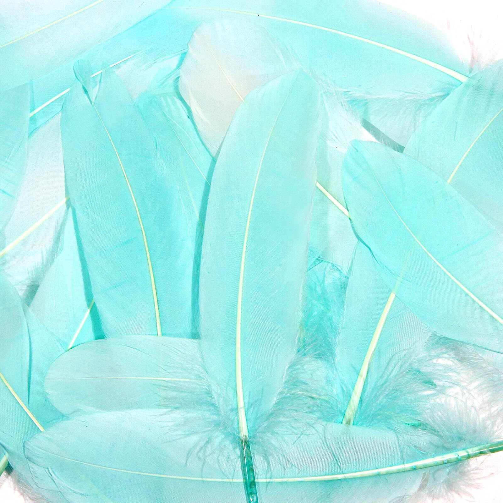 Tharaht 120Pcs Light Blue Goose Feathers Natural Bulk 6-8 Inch 15-20Cm For Crafts Diy Cosplay Wedding Party Halloween Decoration Goose Nagoire Feathers