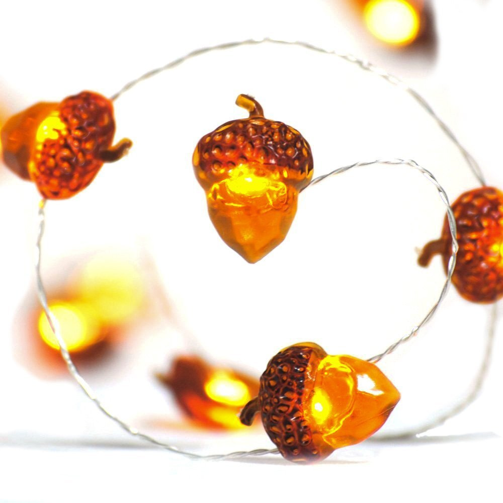 Bohon Thanksgiving Decorations Acorn Lights String 10Ft 40 Leds Fairy String Lights Battery Operated With Remote Fall Lights For Home Autumn Garland Bedroom Christmas Tree Halloween Party Decor