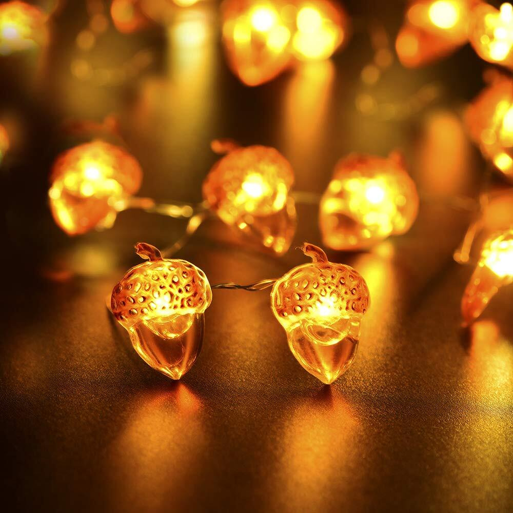 Bohon Thanksgiving Decorations Acorn Lights String 10Ft 40 Leds Fairy String Lights Battery Operated With Remote Fall Lights For Home Autumn Garland Bedroom Christmas Tree Halloween Party Decor