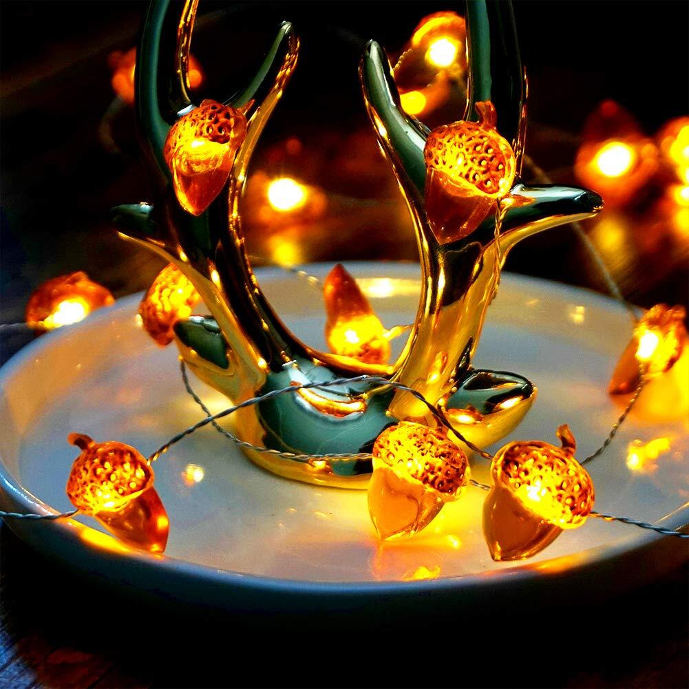 Bohon Thanksgiving Decorations Acorn Lights String 10Ft 40 Leds Fairy String Lights Battery Operated With Remote Fall Lights For Home Autumn Garland Bedroom Christmas Tree Halloween Party Decor