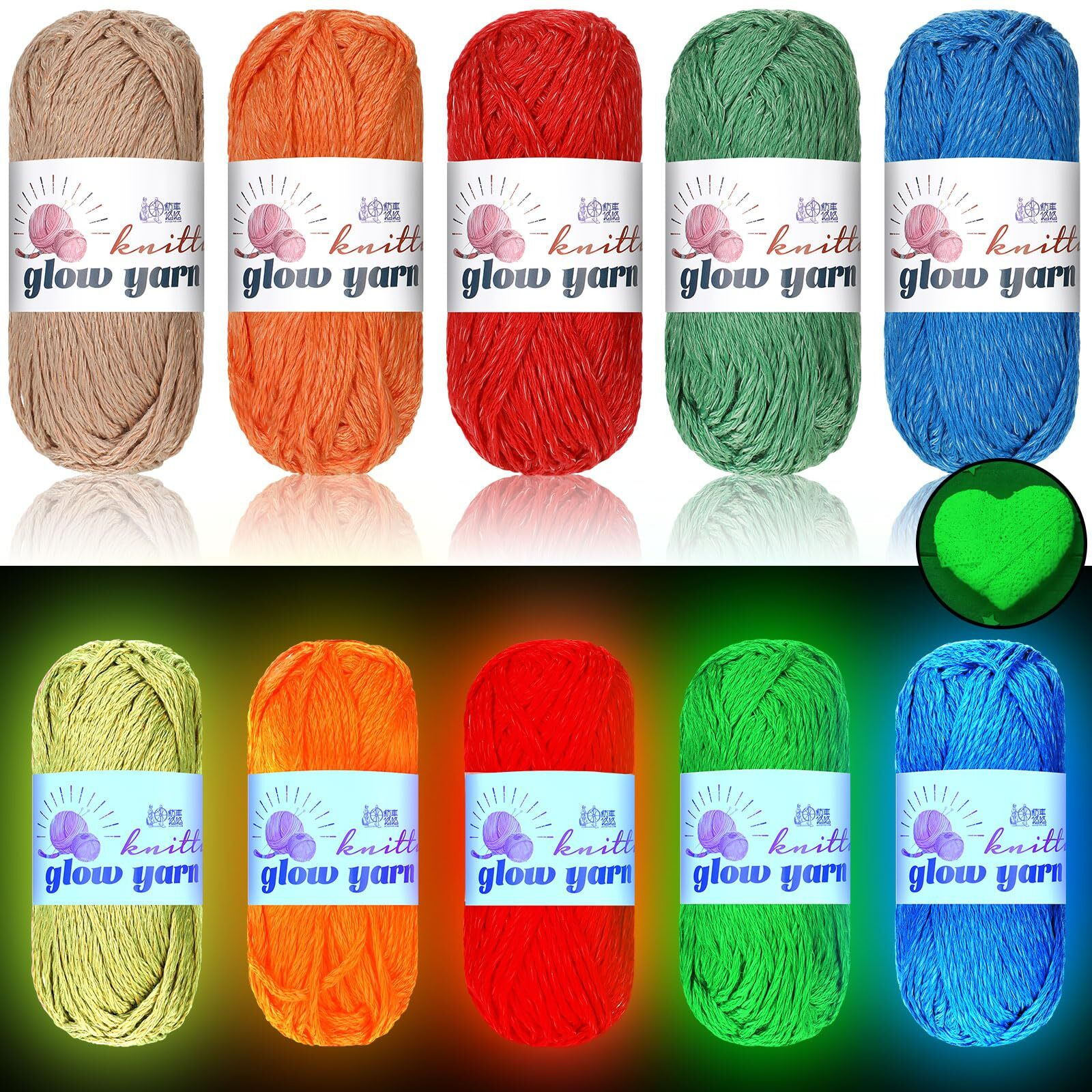 Willbond 5 Rolls Glow In The Dark Yarn Luminous Crochet Yarn For Halloween Crocheting Diy Knitting Glow Fingering Weight Yarn For Arts Crafts Sewing Party Supplies, 54.7 Yd Per Roll (Multiple Colors)