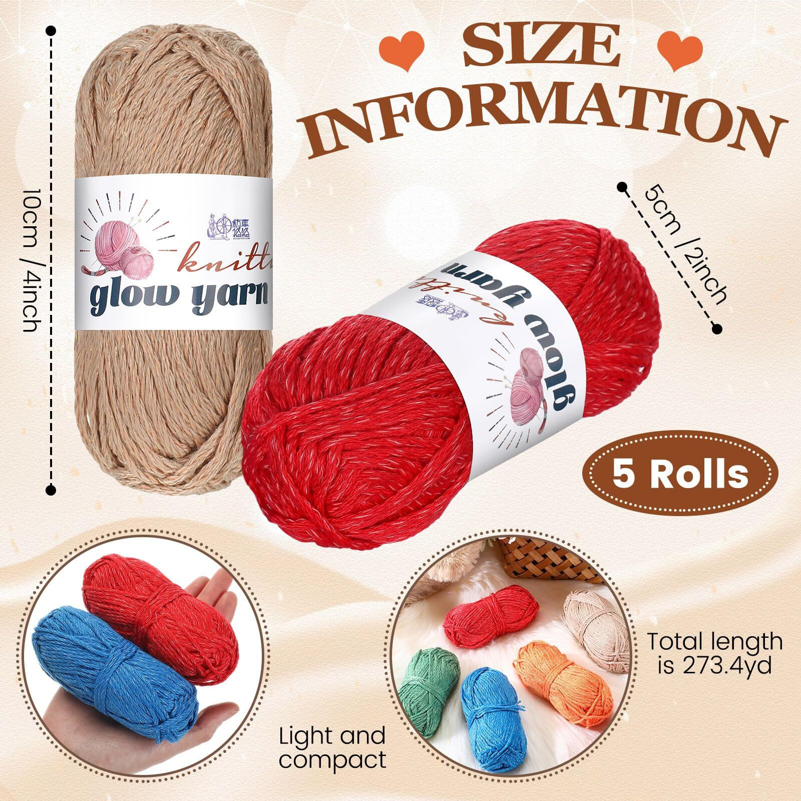 Willbond 5 Rolls Glow In The Dark Yarn Luminous Crochet Yarn For Halloween Crocheting Diy Knitting Glow Fingering Weight Yarn For Arts Crafts Sewing Party Supplies, 54.7 Yd Per Roll (Multiple Colors)